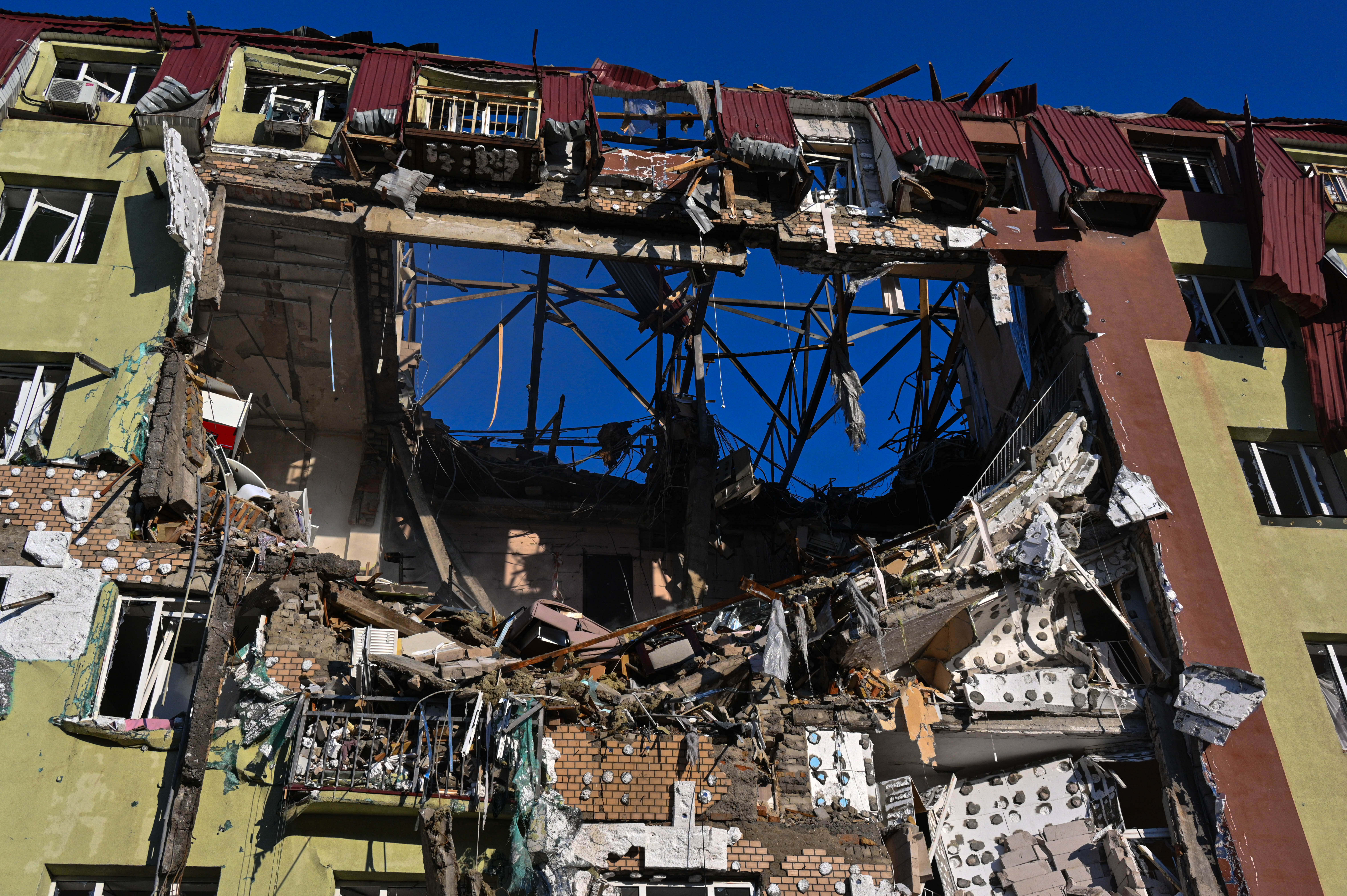 A residential building is seen heavily damaged after a Russian strike in Odesa in Ukraine