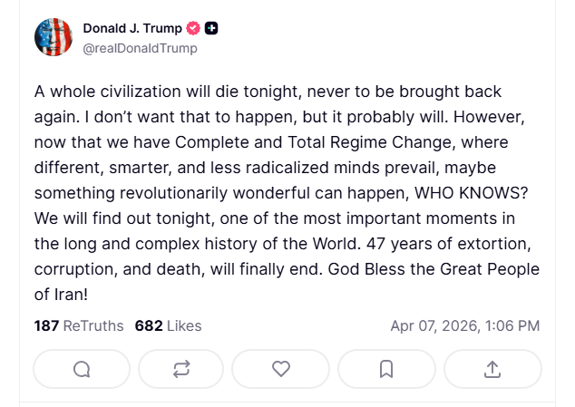 The post is the latest in a string of threats issued by the US president , who has also previously threatened to commit war crimes by attacking Iranian civilian infrastructure