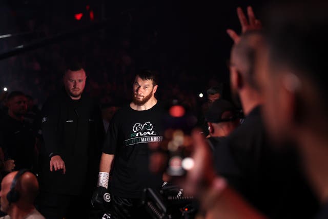 <p>Arslanbek Makhmudov making his ring walk to fight Dave Allen in October</p>