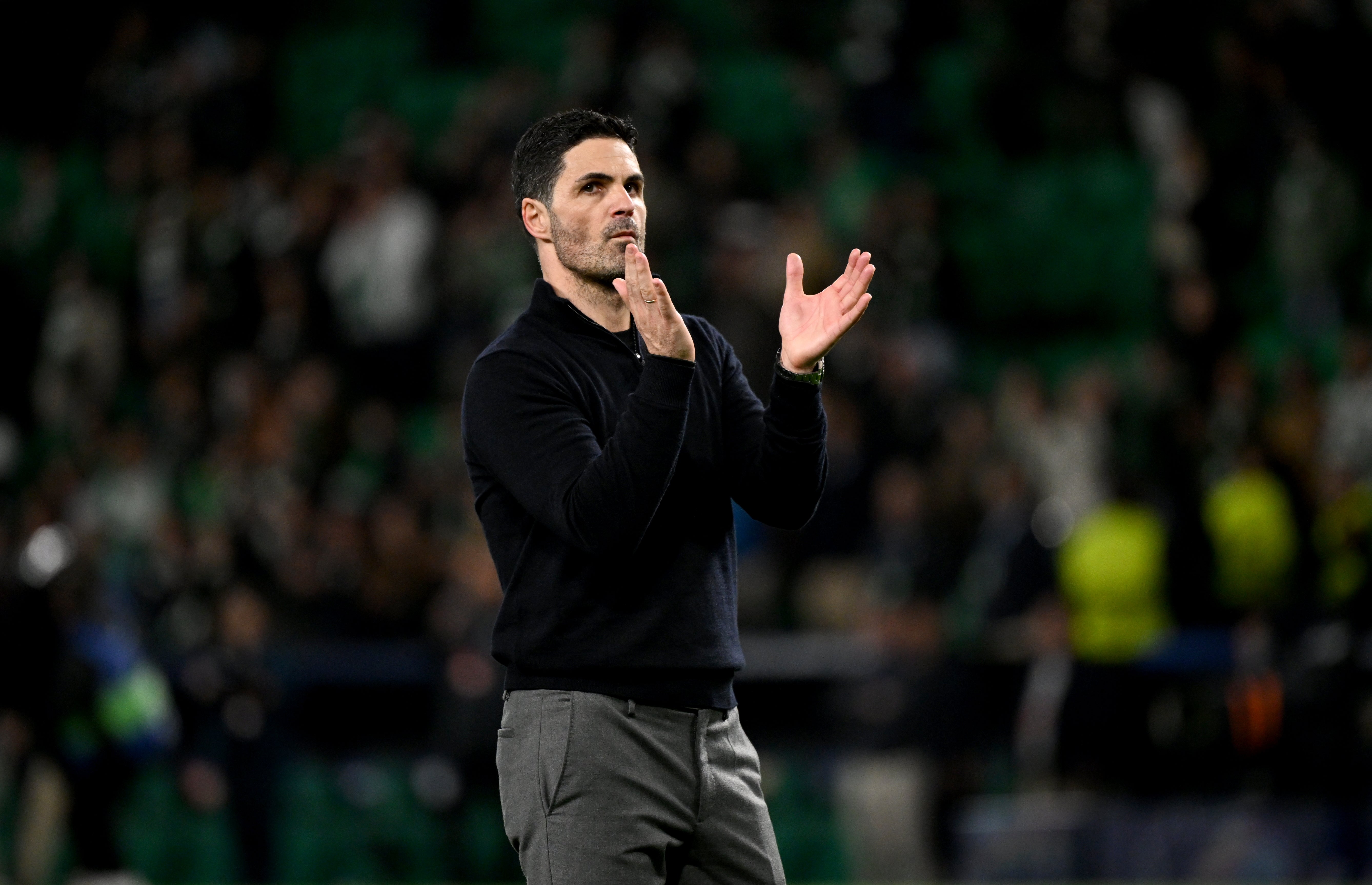 Mikel Arteta applauds the fans (Zed Jameson/PA)