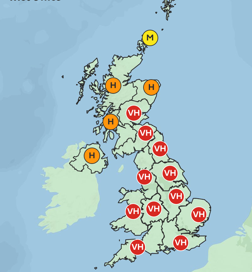 A red hay fever alert is issued for most of the country