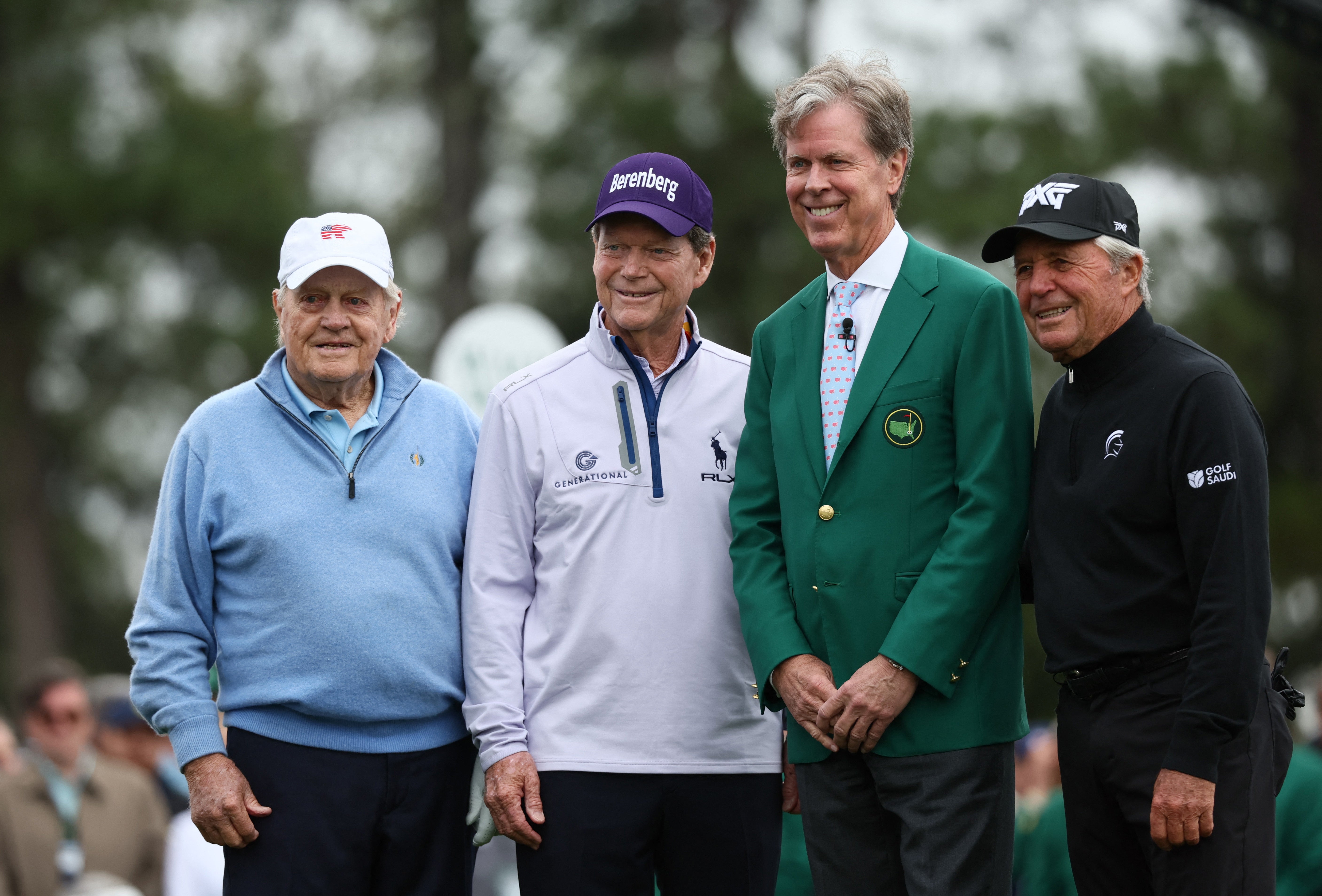 Jack Nicklaus, Tom Watson and Gary Player with Masters chairperson Fred Ridley at last year's tournament