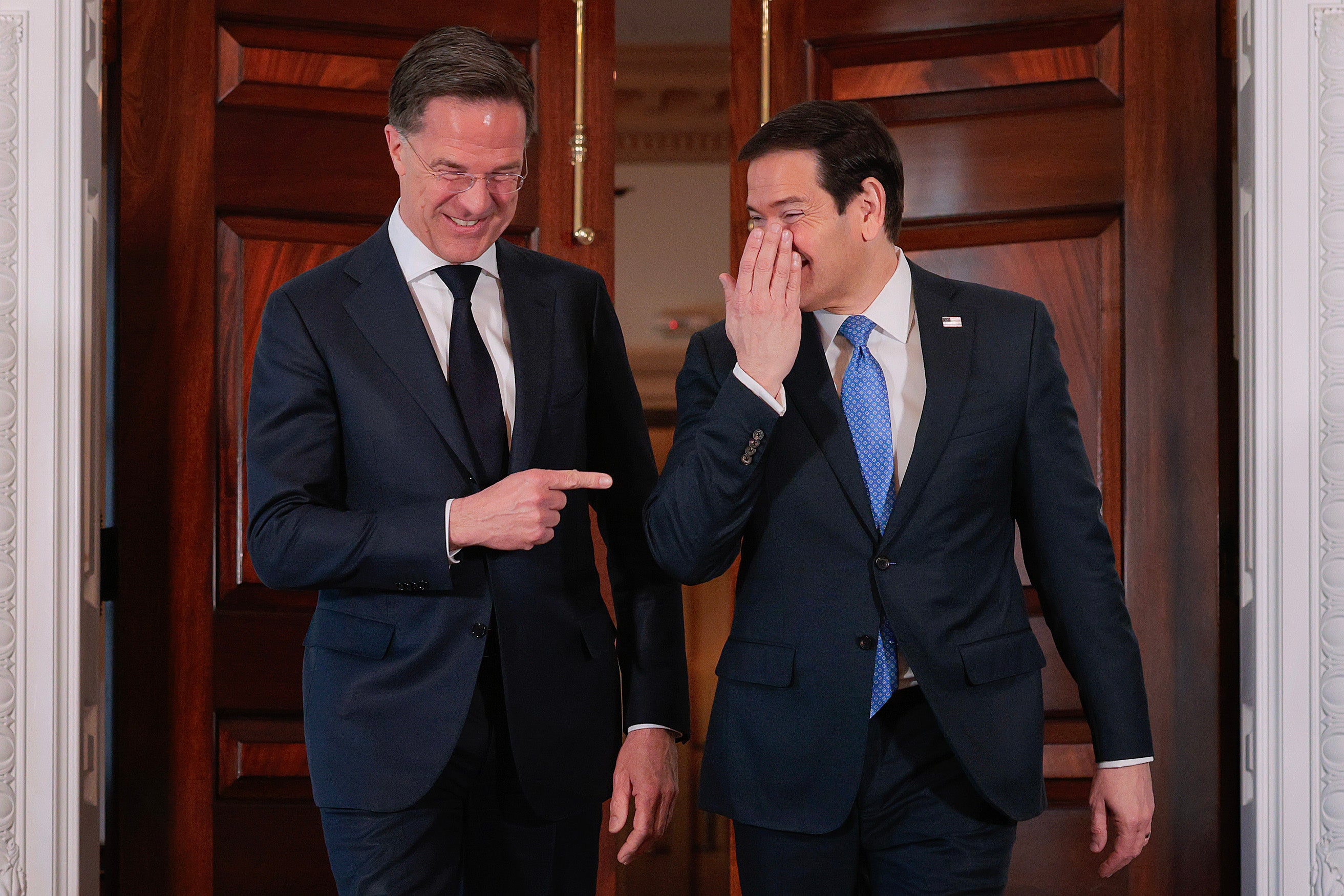 NATO secretary general Mark Rutte, pictured with State Secretary Marco Rubio, is facing scrutiny from European leaders as he cozies up to the Trump administration for a charm campaign they don’t think is working