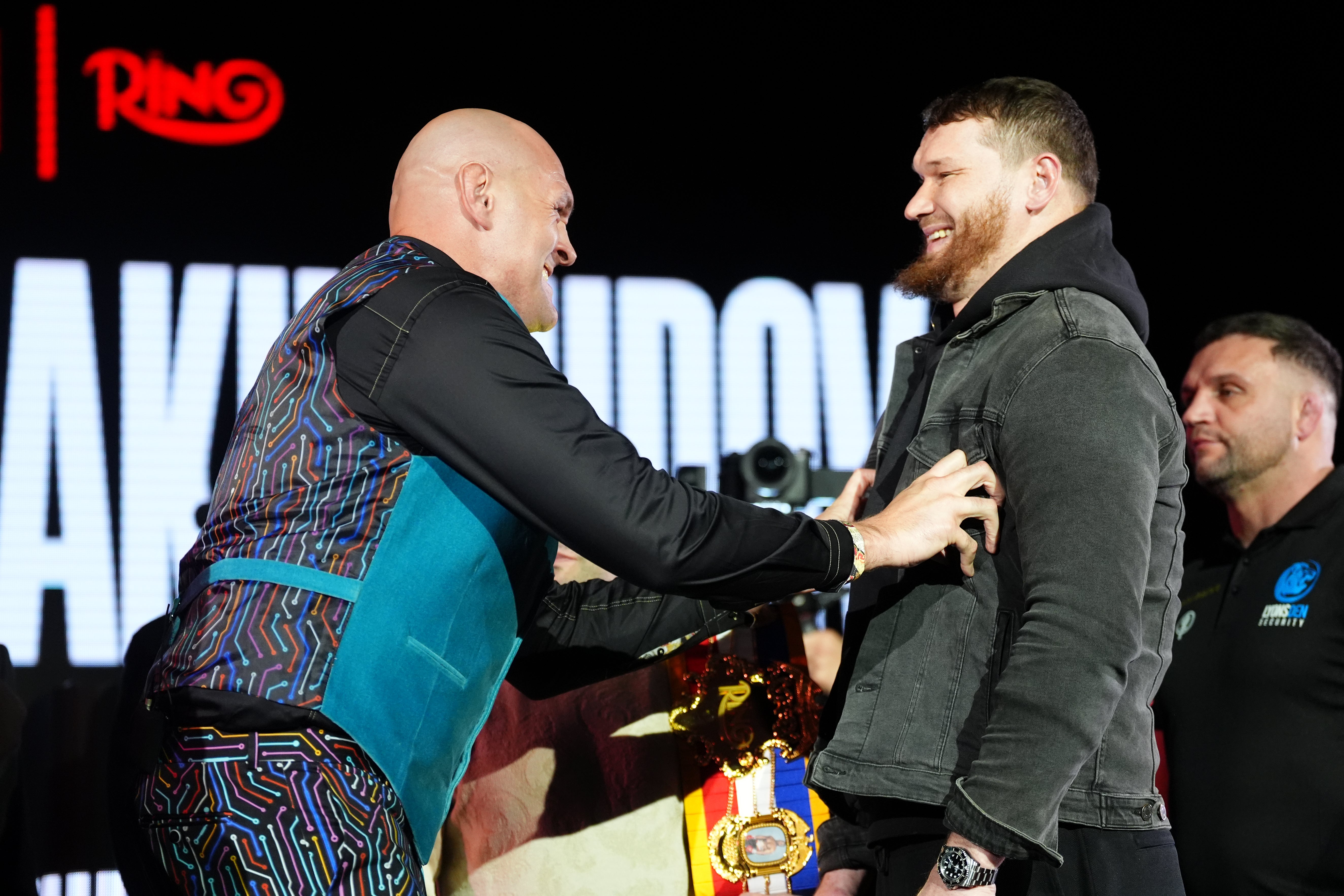 Tyson Fury with opponent Arslanbek Makhmudov in February