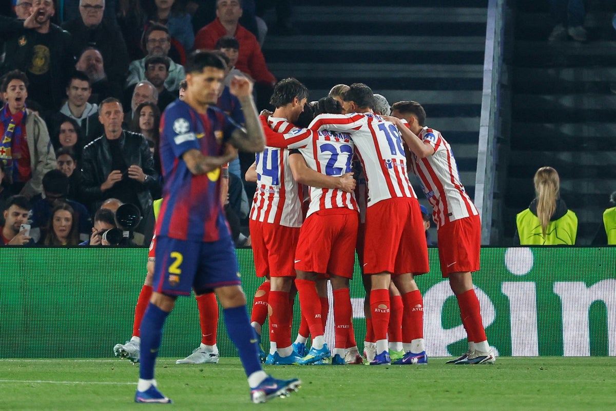 Atletico Madrid stun 10-man Barcelona to take control of Champions League tie Atletico Madrid stun 10-man Barcelona to take control of Champions League tie