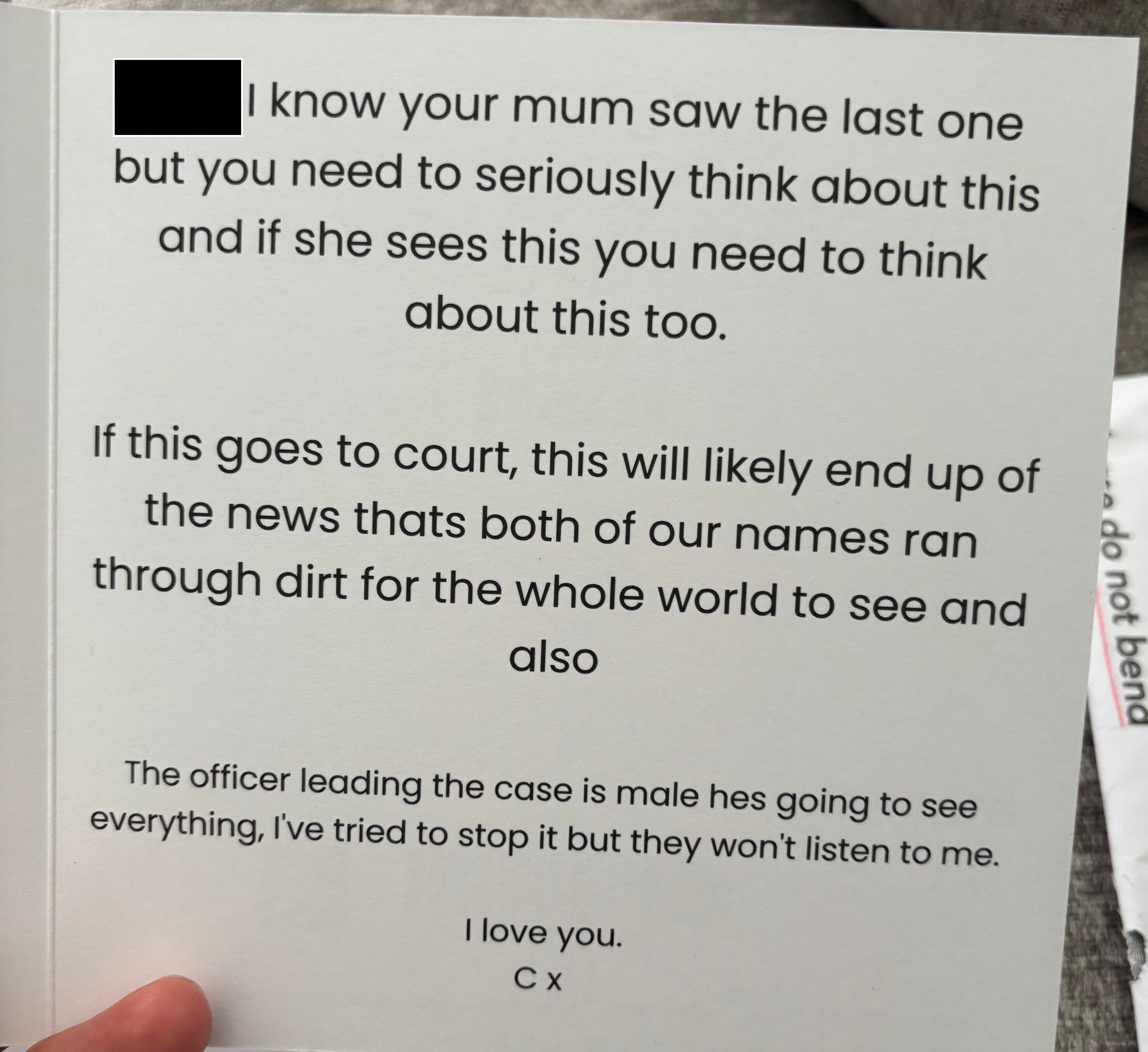 Moonpig cards sent to girl encourage her to drop case