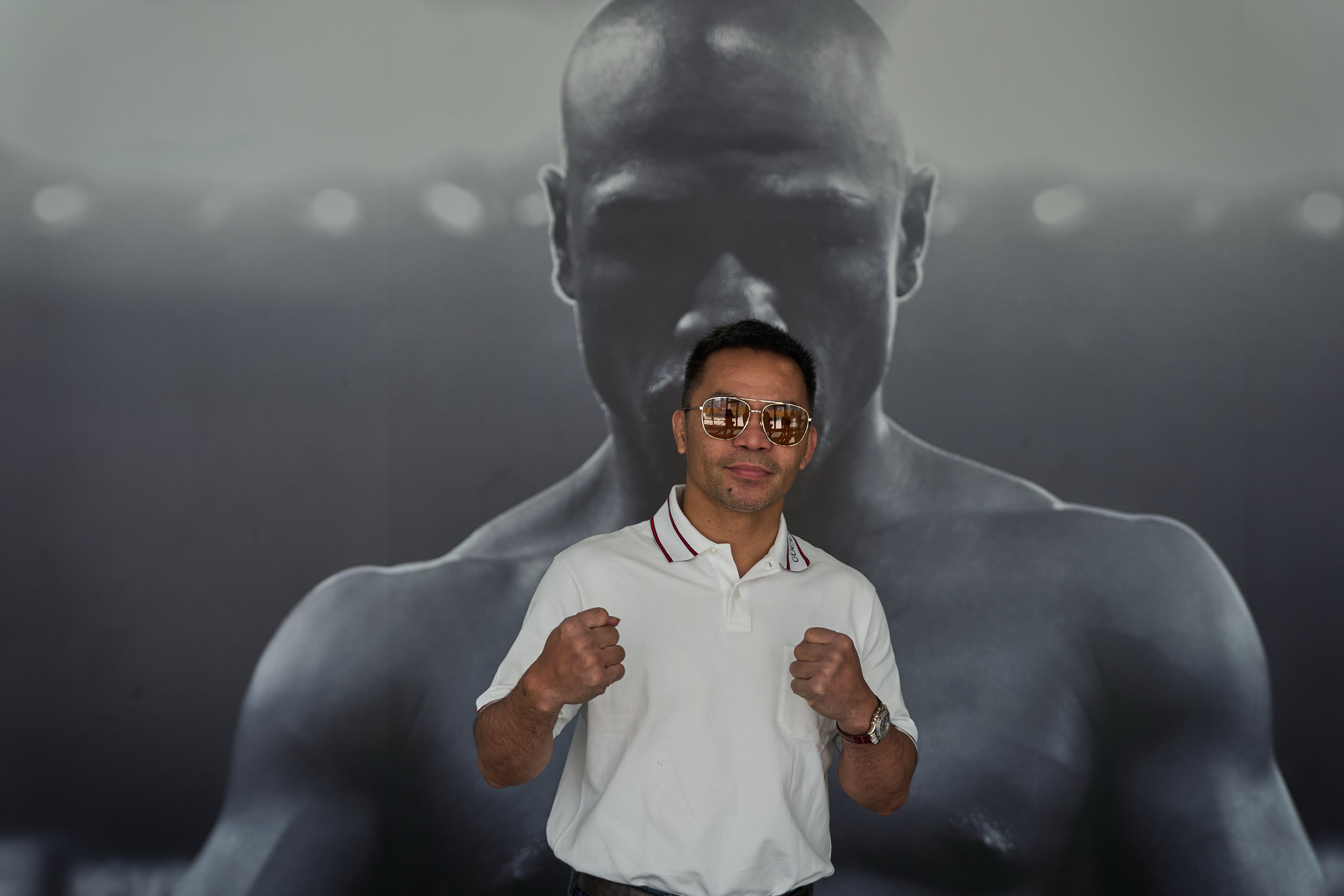 Manny Pacquiao poses while touring 