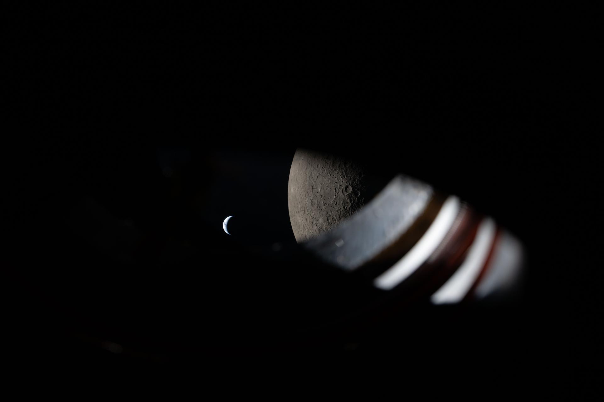 A view of Earth and the moon from the Orion spacecraft