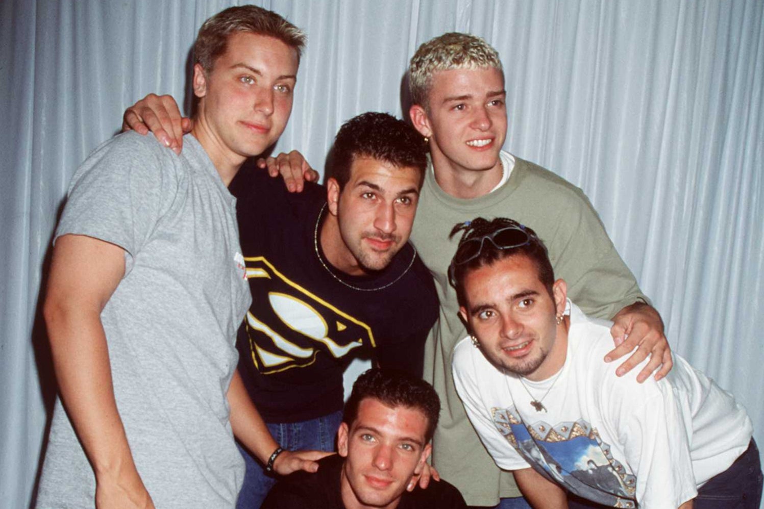 NSYNC in 1998. Clockwise from top left: Lance Bass, Joey Fatone, Justin Timberlake, Chris Kirkpatrick & J.C. Chasez