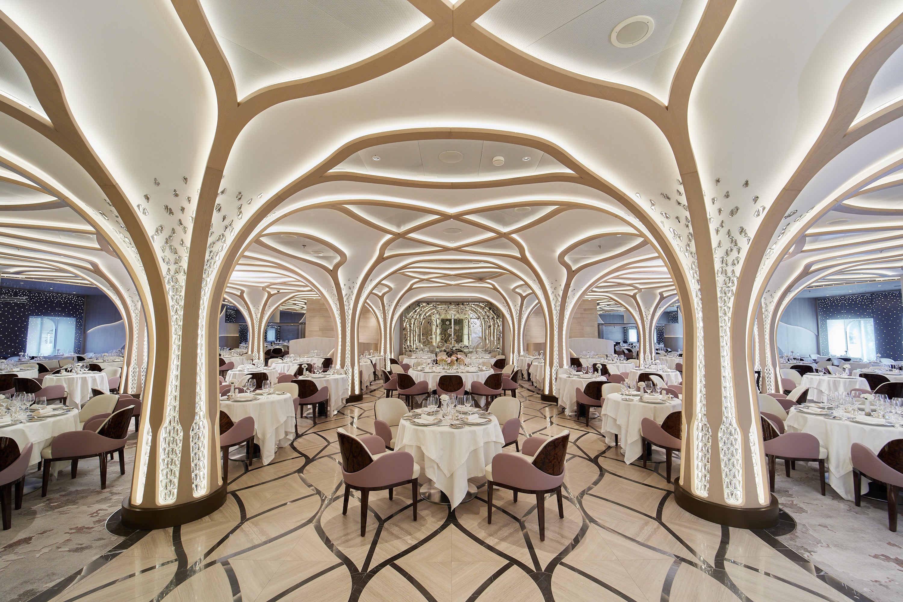 The Regent Seven Seas Grandeur has facilities and restaurants like those of a five-star hotel