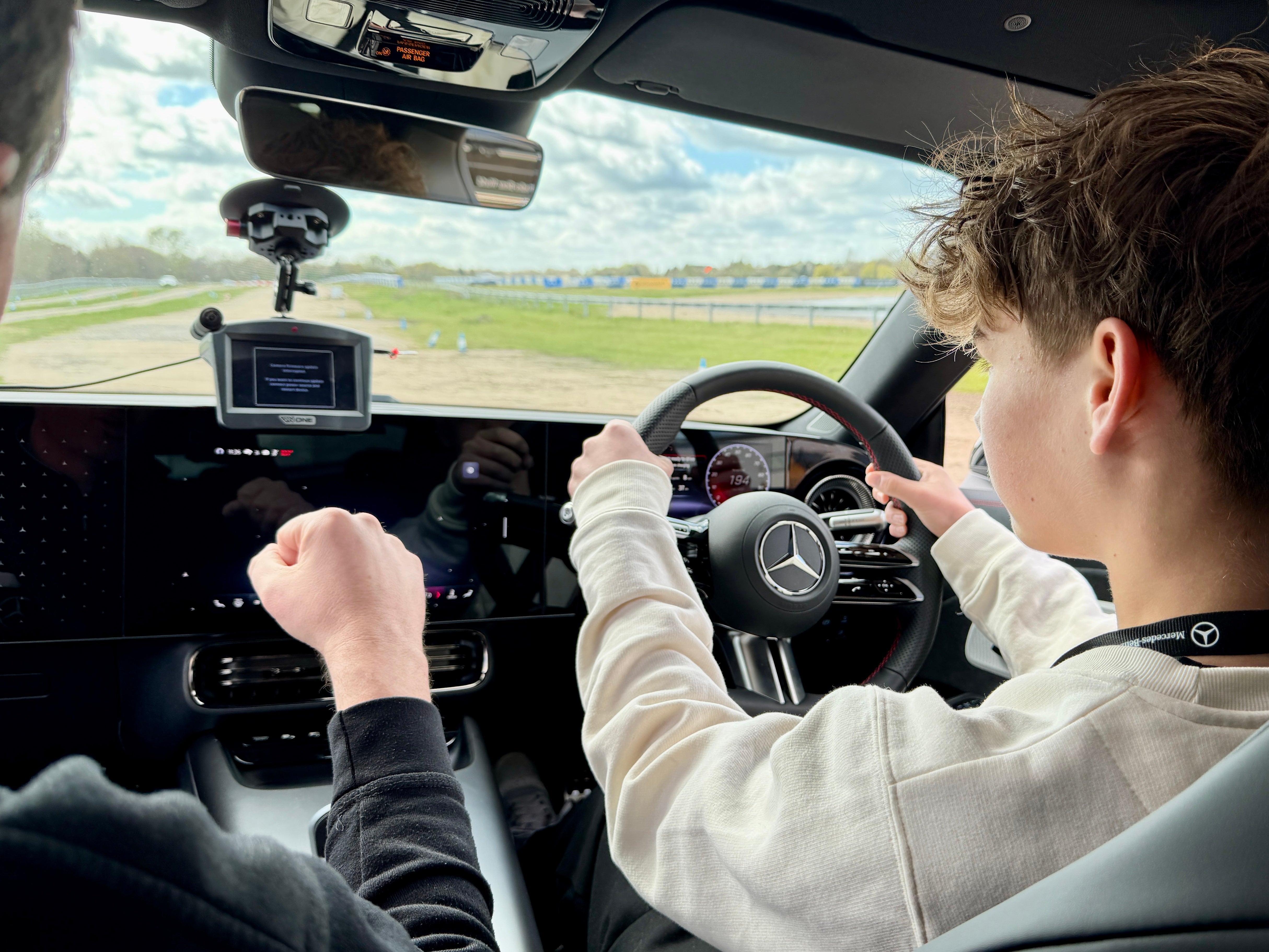 Leo, 13, had his first experience of driving in the all-electric Mercedes-Benz CLA