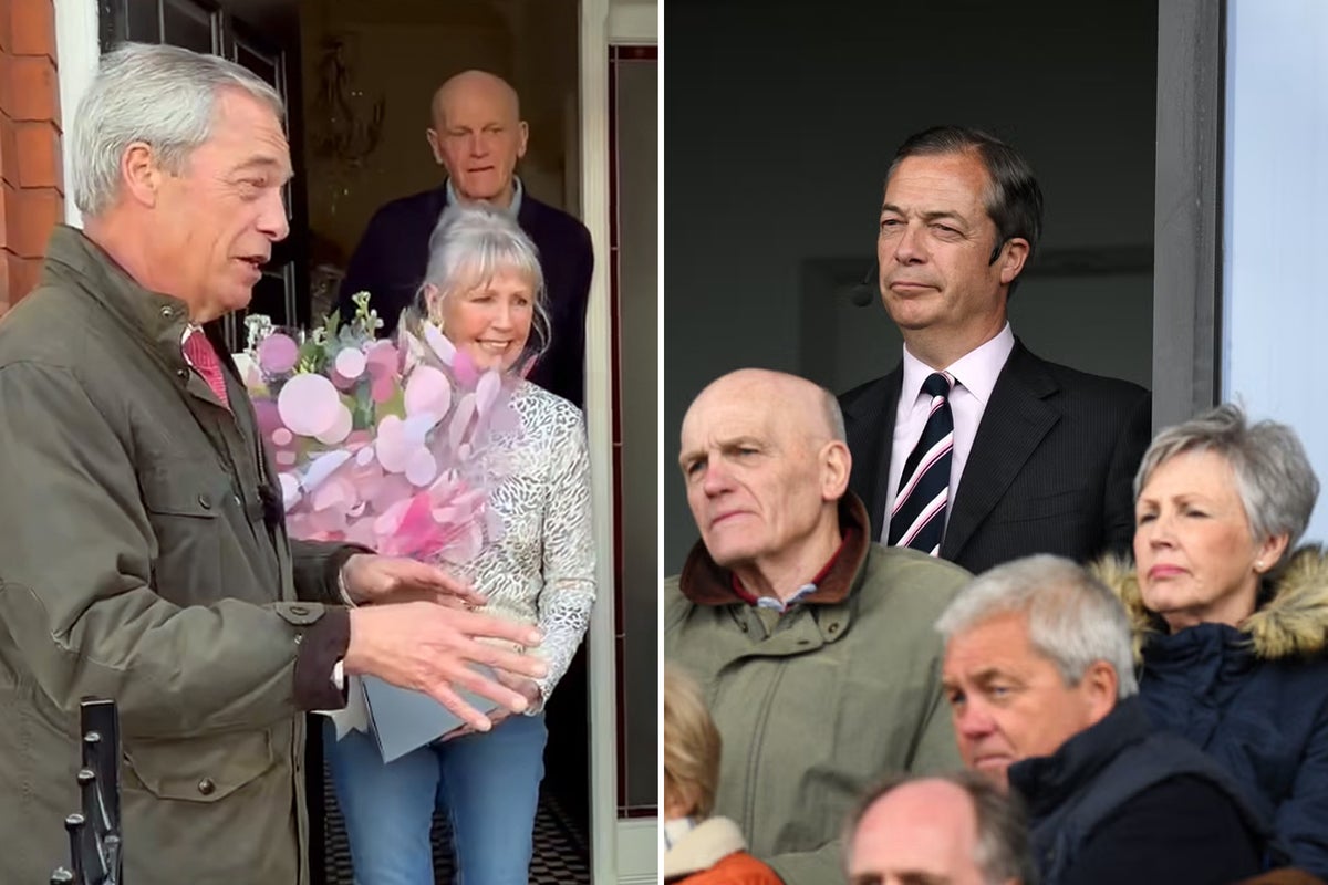 Farage pictured previously with winners of Reform energy bill contest