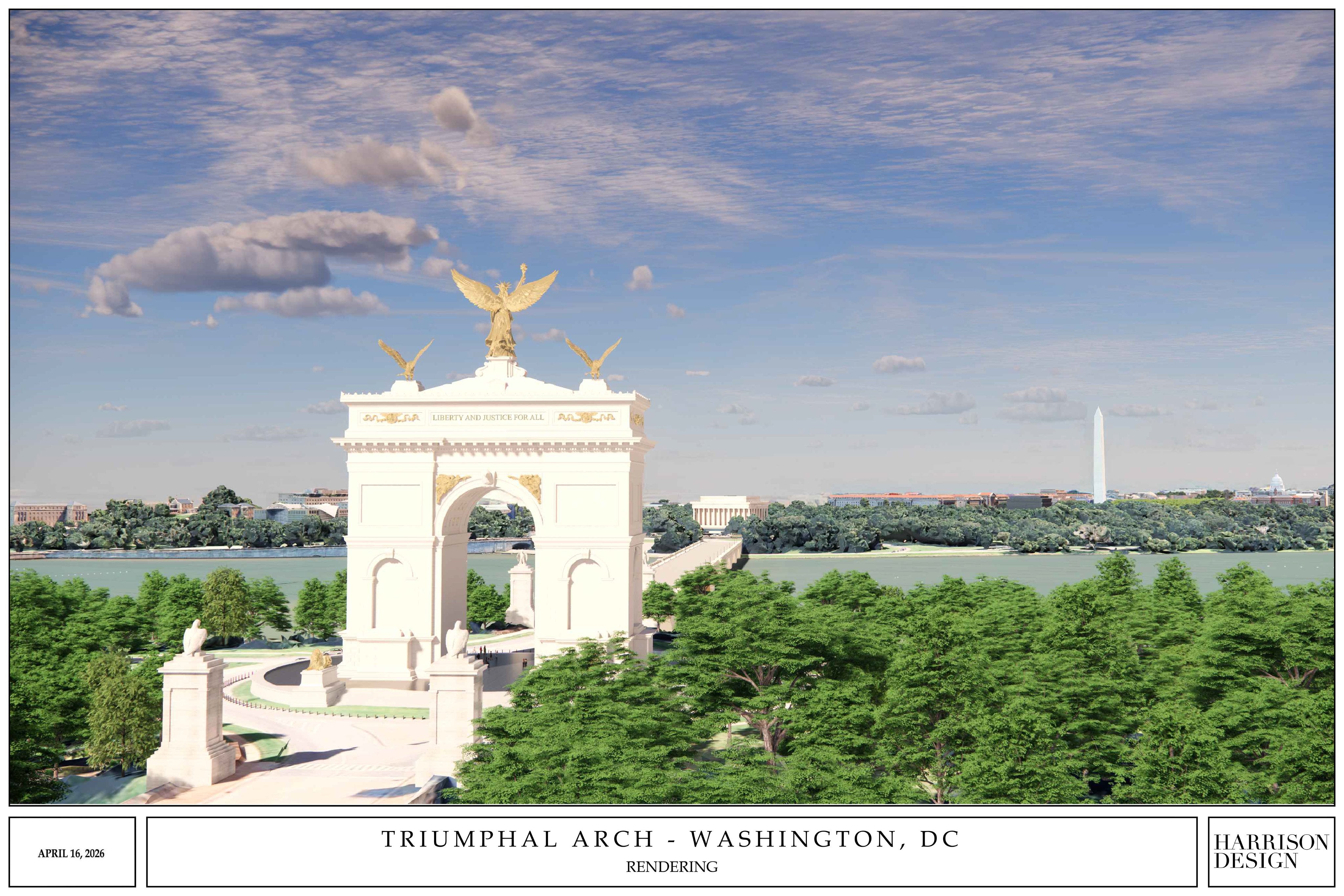 New renderings show Trump’s 250-foot victory arch towering over Washington DC