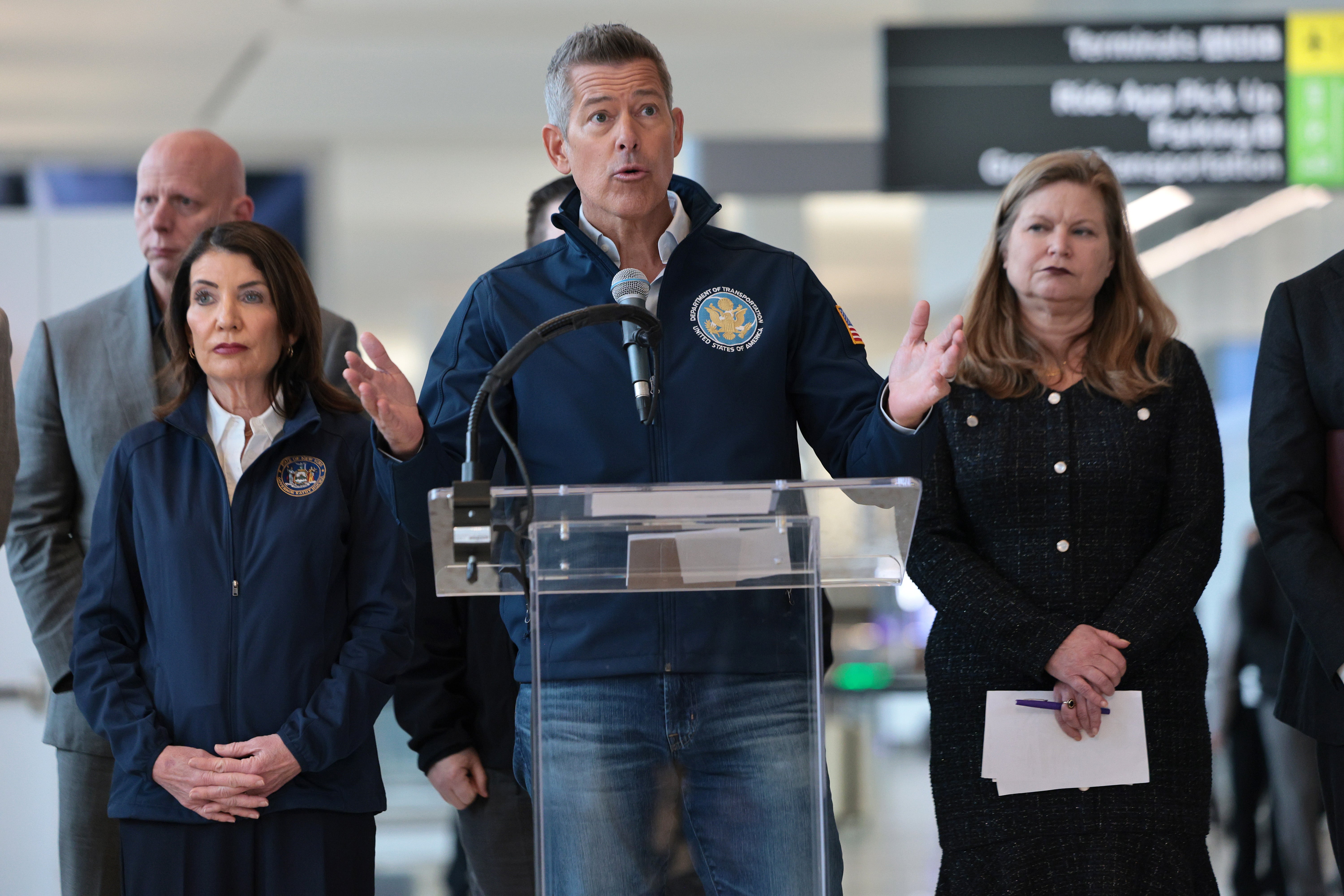 ‘To reach the next generation of air traffic controllers, we need to adapt,’ Transportation Secretary Sean Duffy (center) told The New York Times