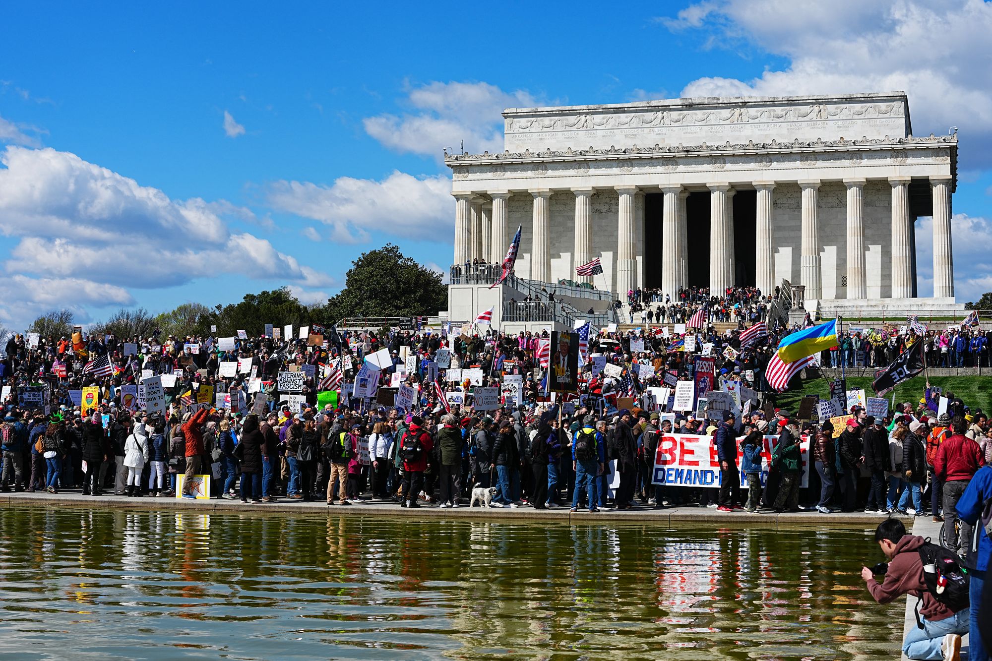 'We were told it was going to take YEARS to do this job, and it will take a fraction of that time, at a fraction of the cost — and it will be much more beautiful than the day it was built!' Trump said about the reflecting pool