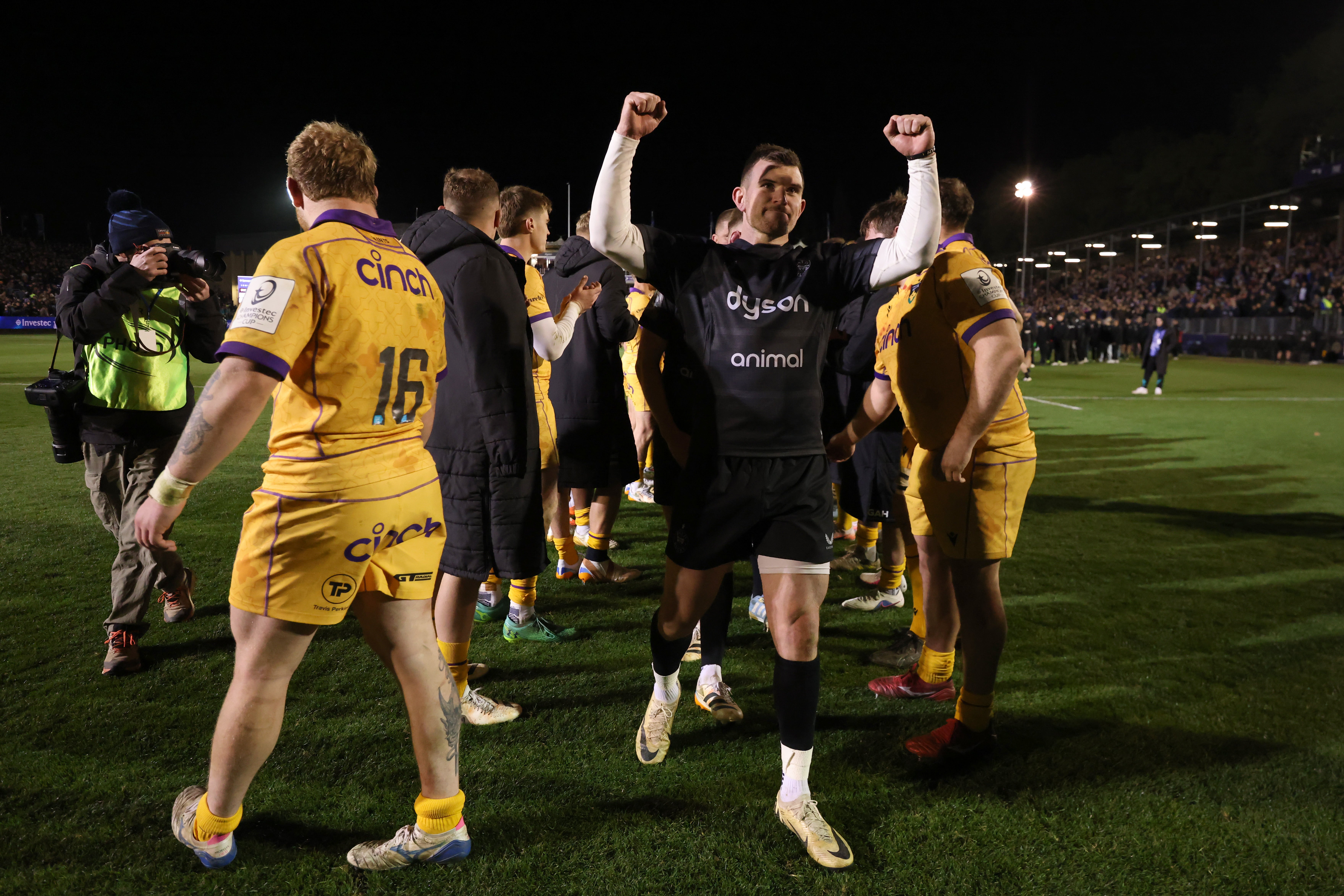 Bath Rugby's Francois Van Wyk celebrates the victory