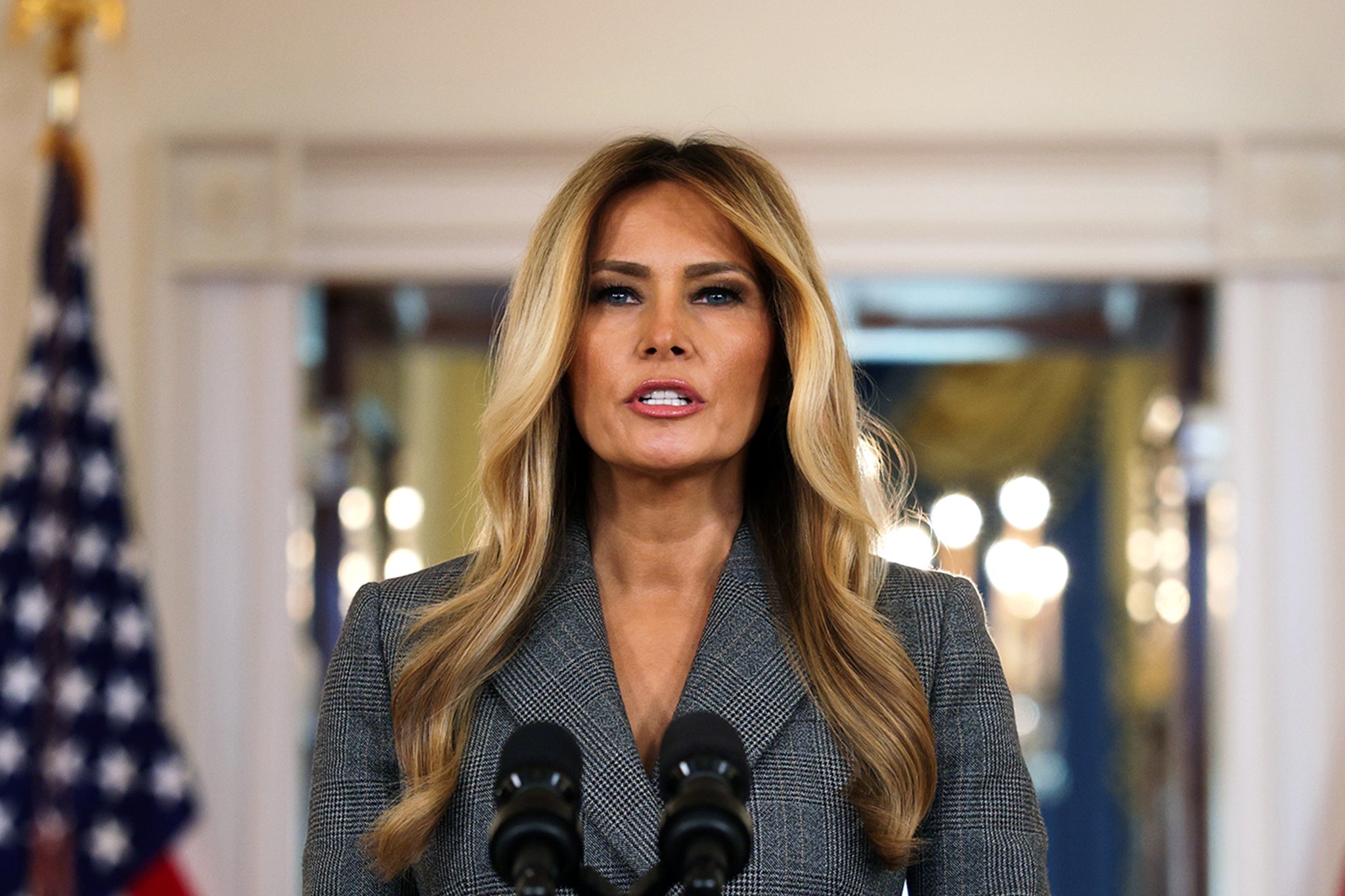 First Lady Melania Trump discussing the Epstein files at an unannounced press conference