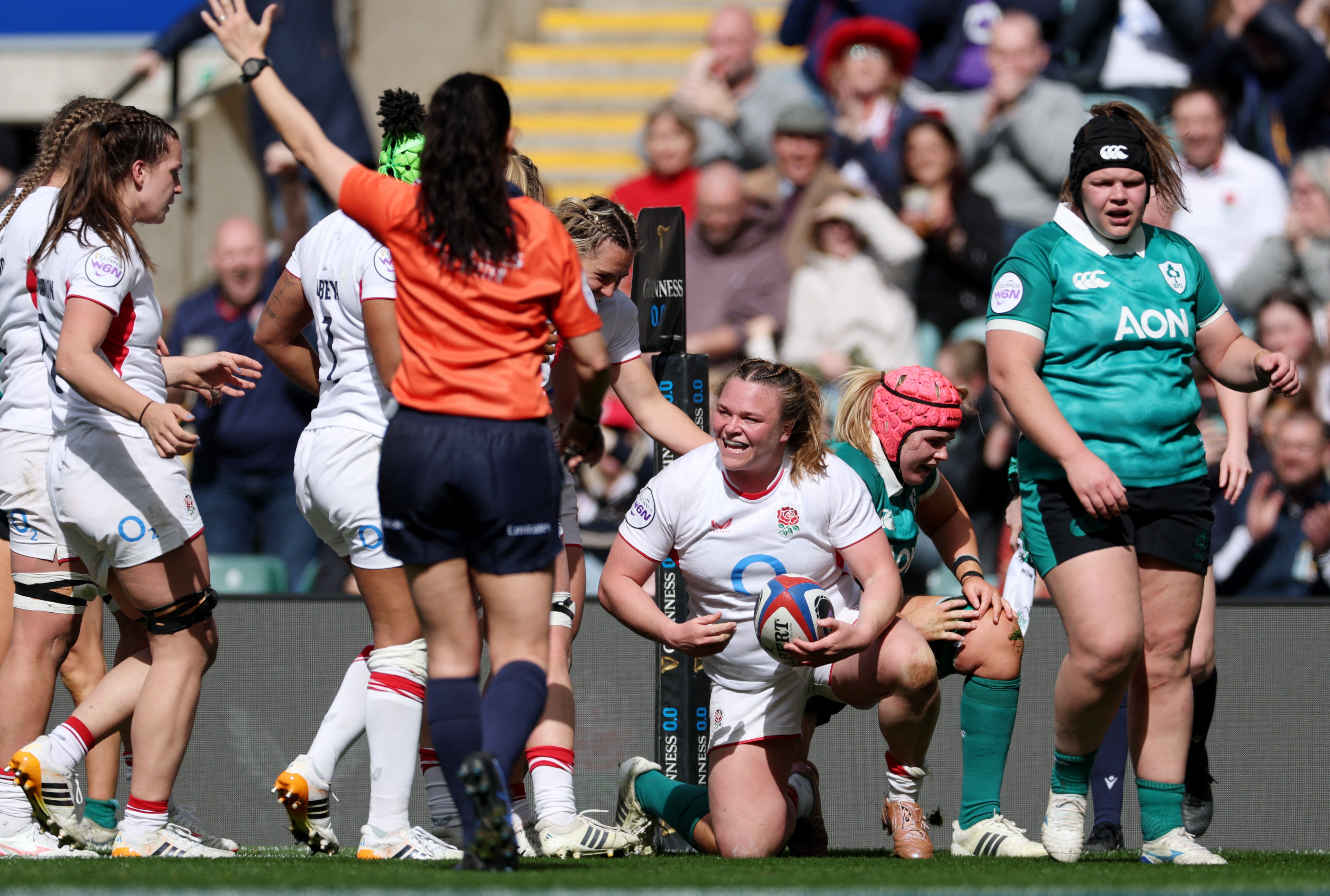 Sarah Bern scored twice for England in their win over Ireland to open the Women's Six Nations