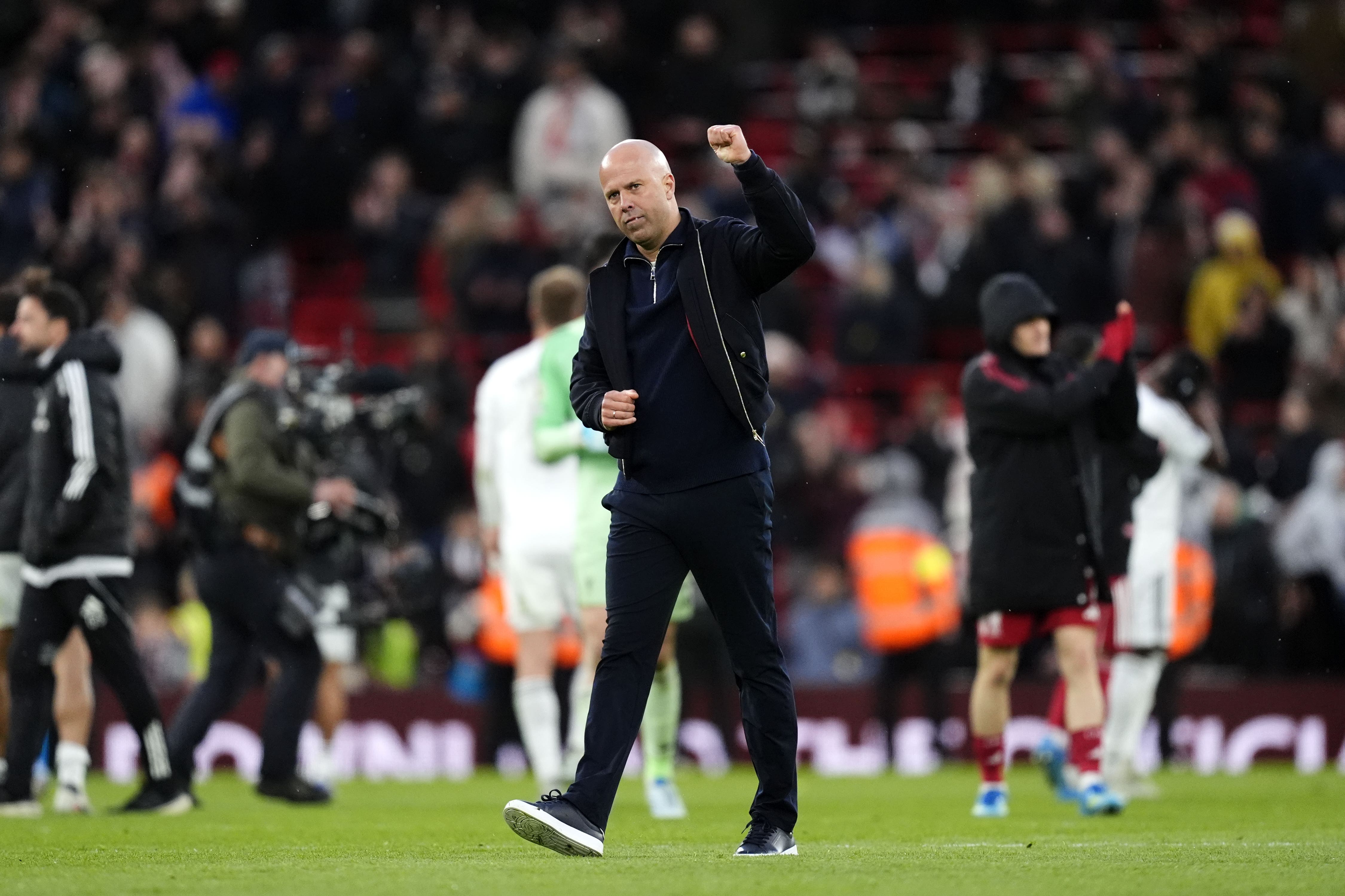 Liverpool manager Arne Slot salutes the fans (Nick Potts/PA)