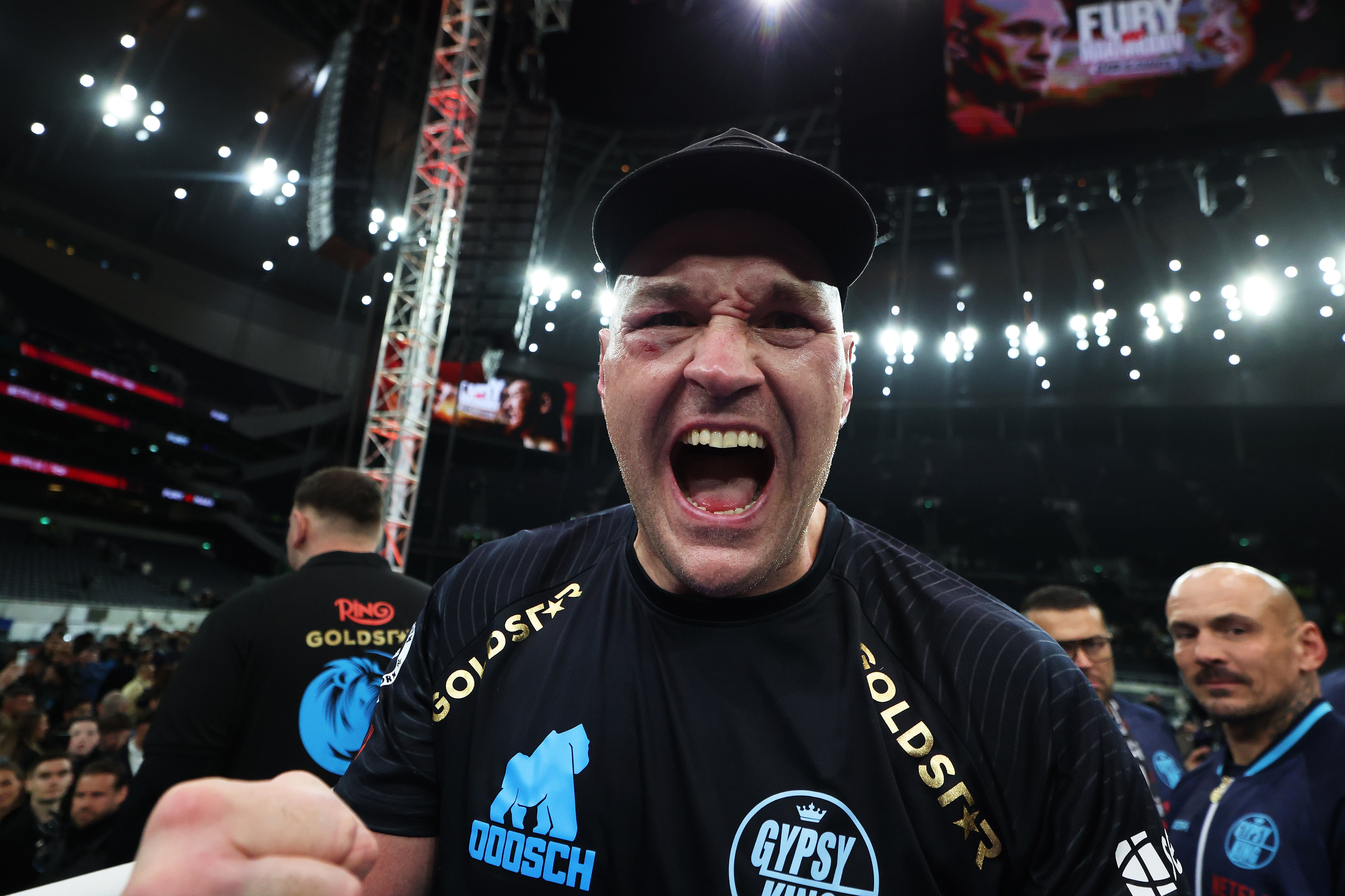 Tyson Fury celebrates victory