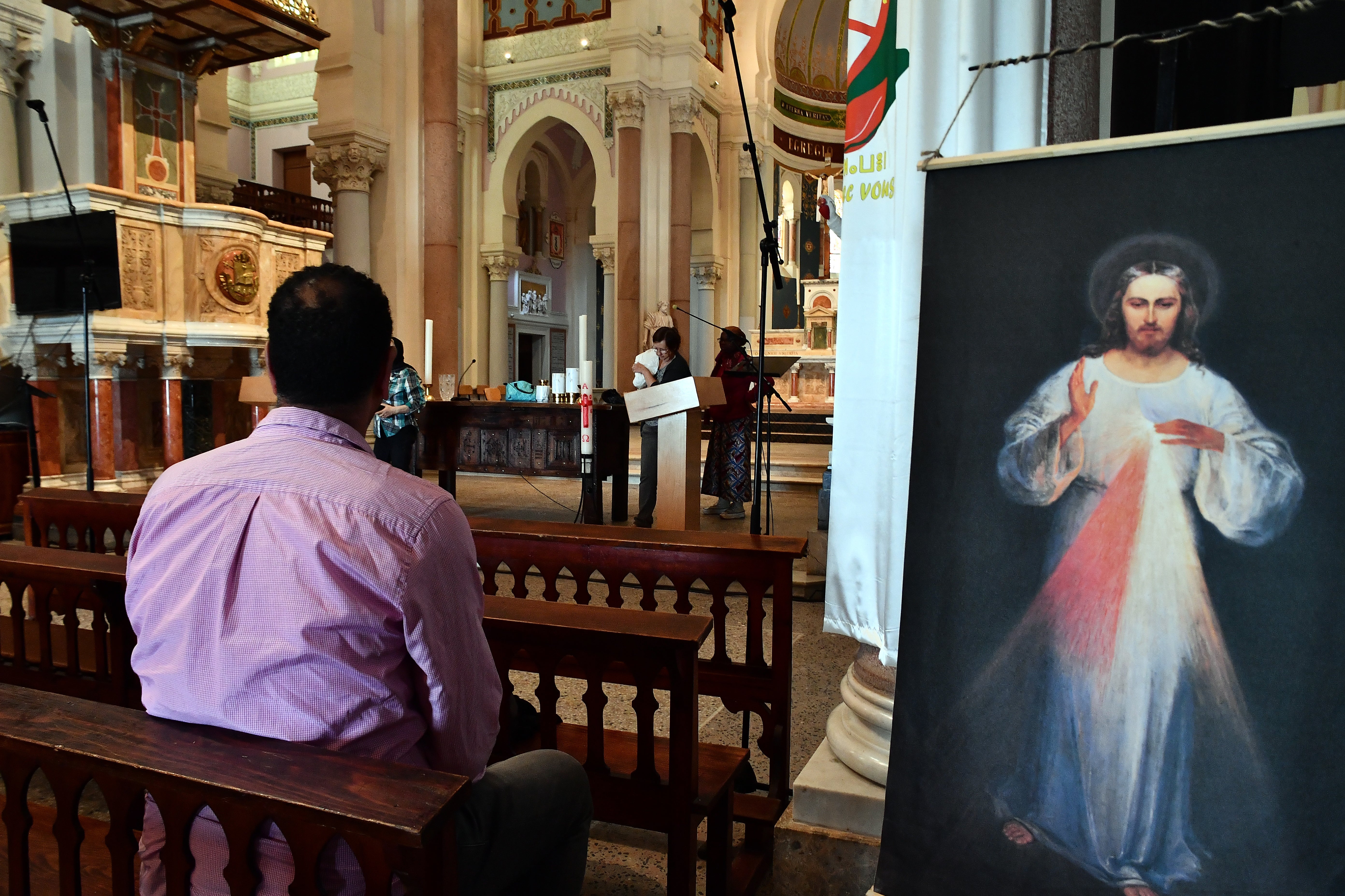 A man sits inside the Basilica of Saint Augustine in Annaba, eastern Algeria