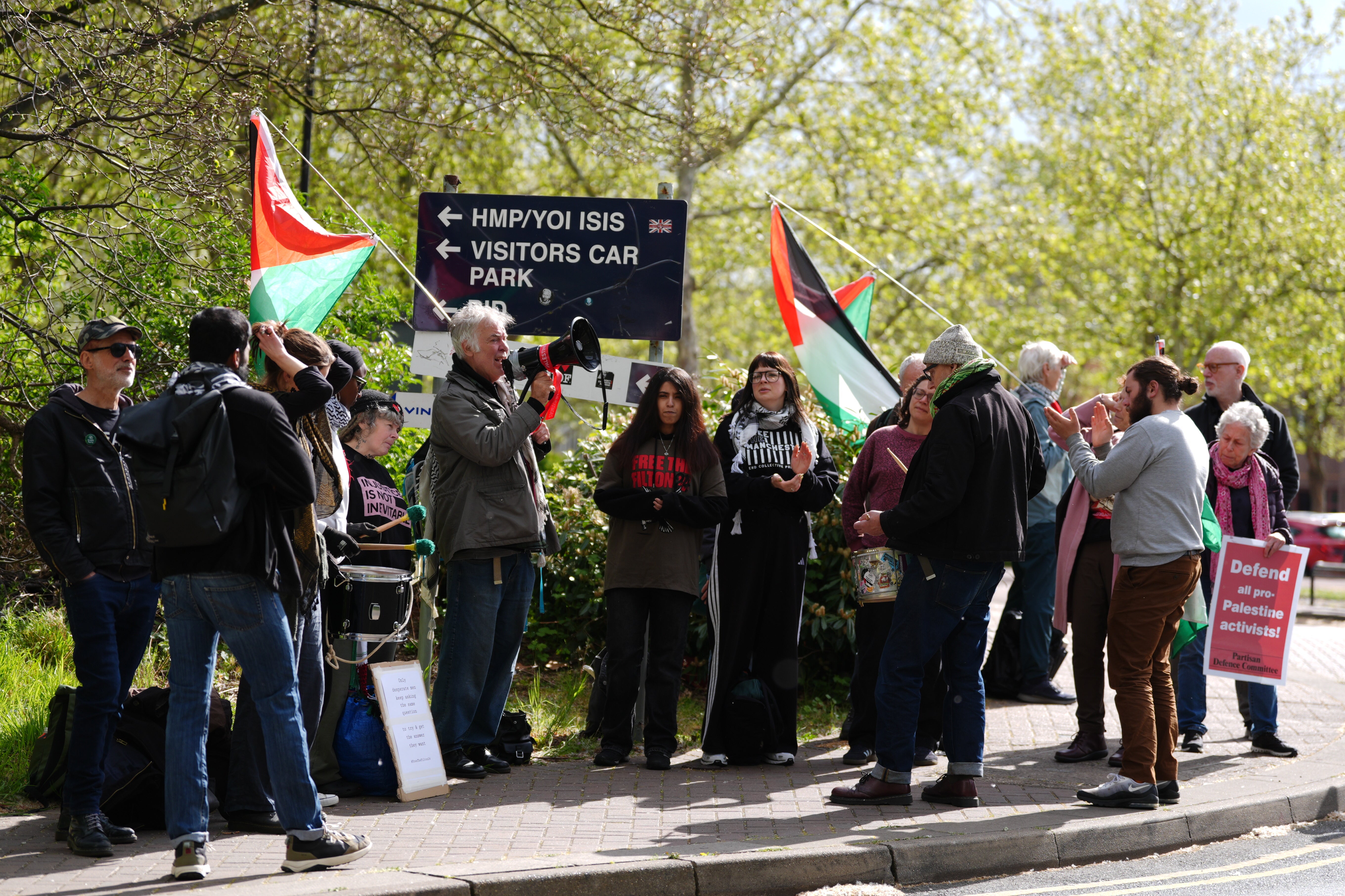 A protest outside Woolwich Crown Court, London, where Palestine Action activists faced a retrial