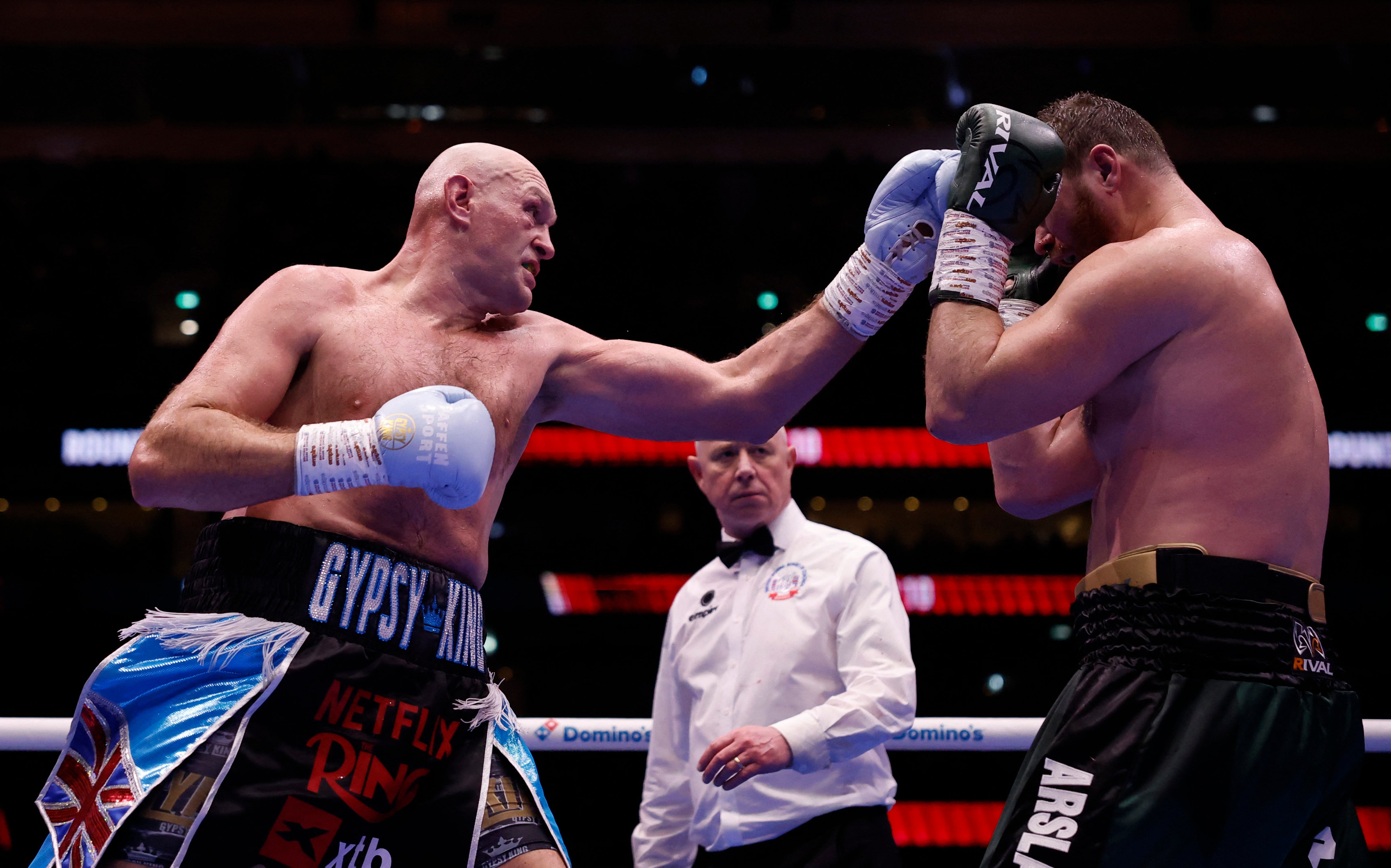 Tyson Fury (left) eased past Arslanbek Makhmudov on points this month