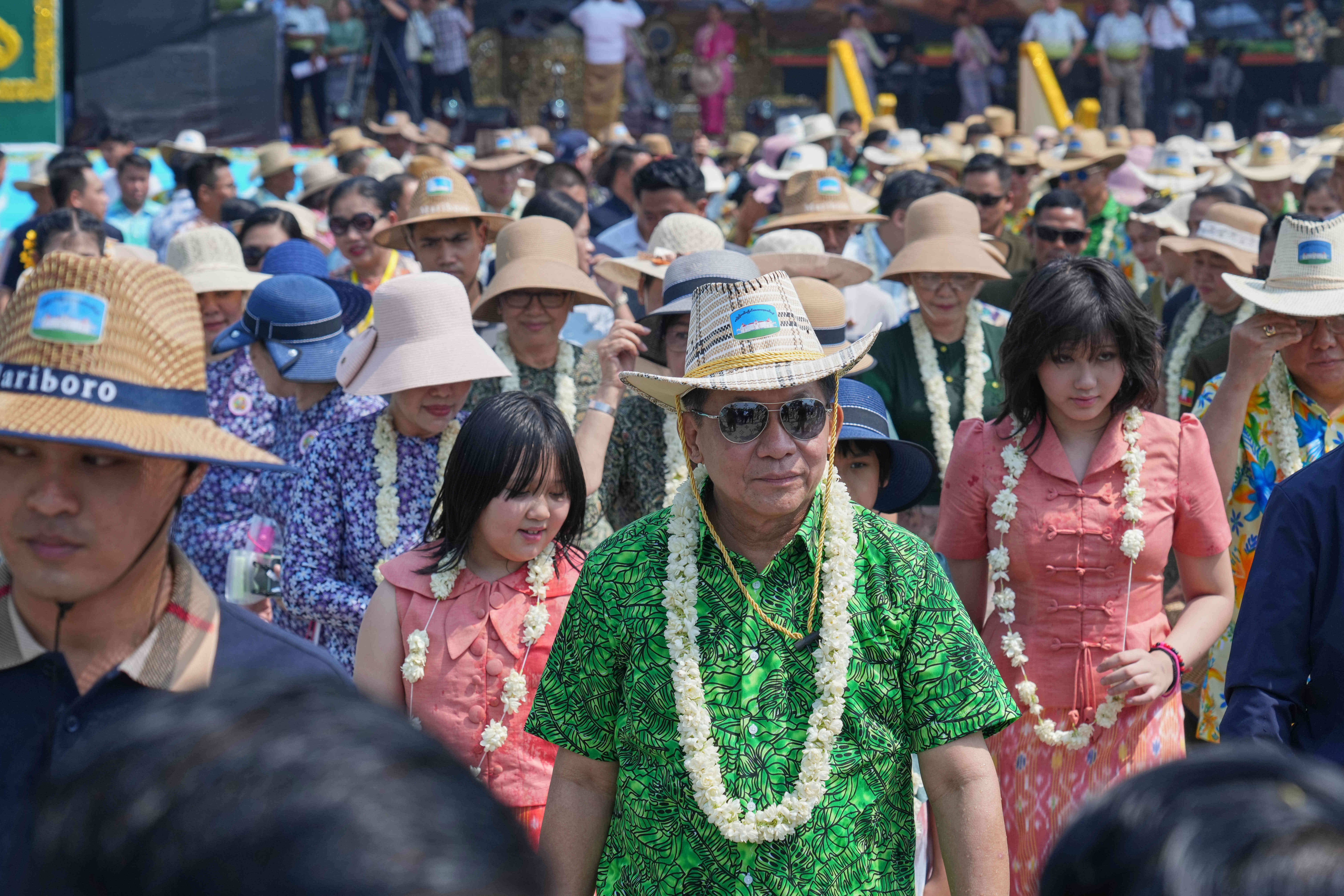 Myanmar’s new president Min Aung Hlaing, centre, attends the opening ceremony of the traditional water festival in Naypyitaw