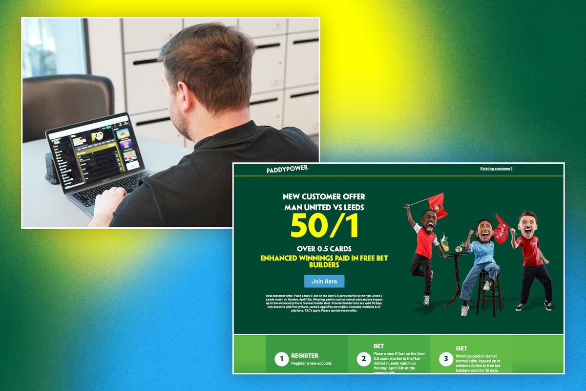 Paddy Power betting sign up offer: 50/1 odds over 0.5 cards Manchester Utd vs Leeds