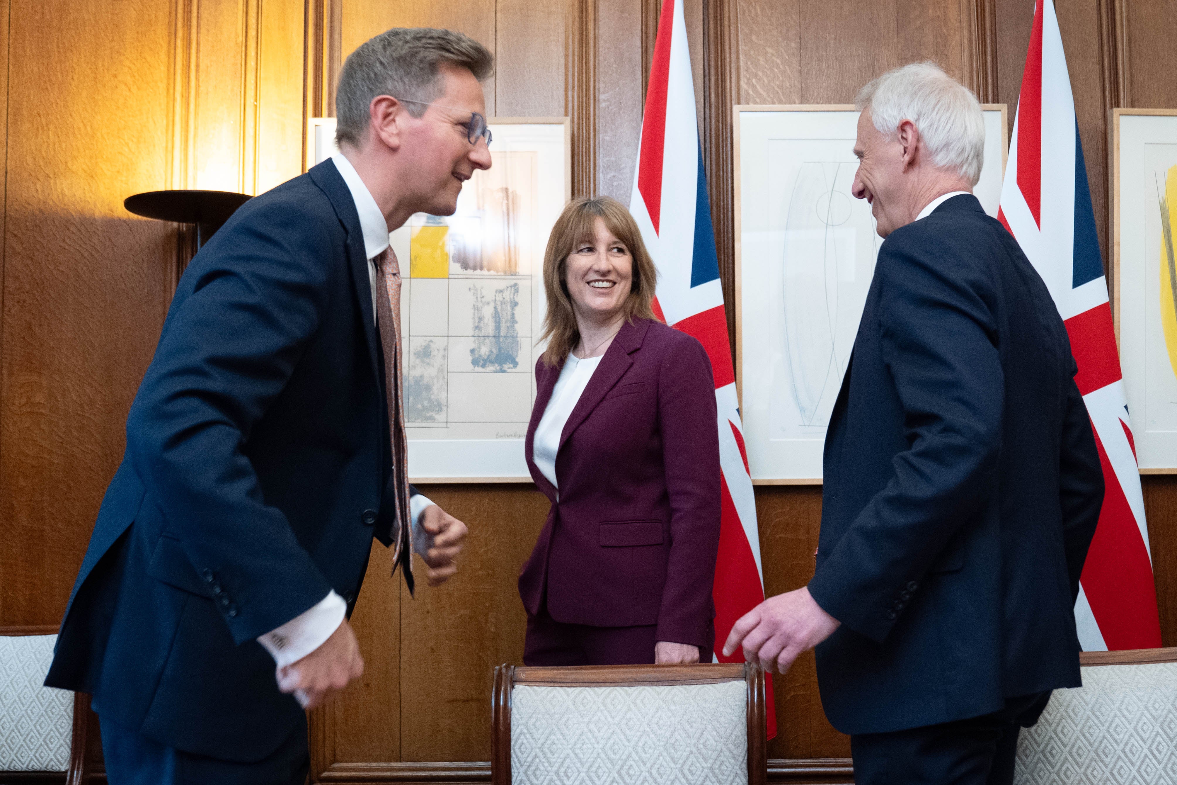 Chancellor Rachel Reeves with Oliver Holbourn, chief executive of the National Wealth Fund and Chris Cholerton of Rolls-Royce SMR