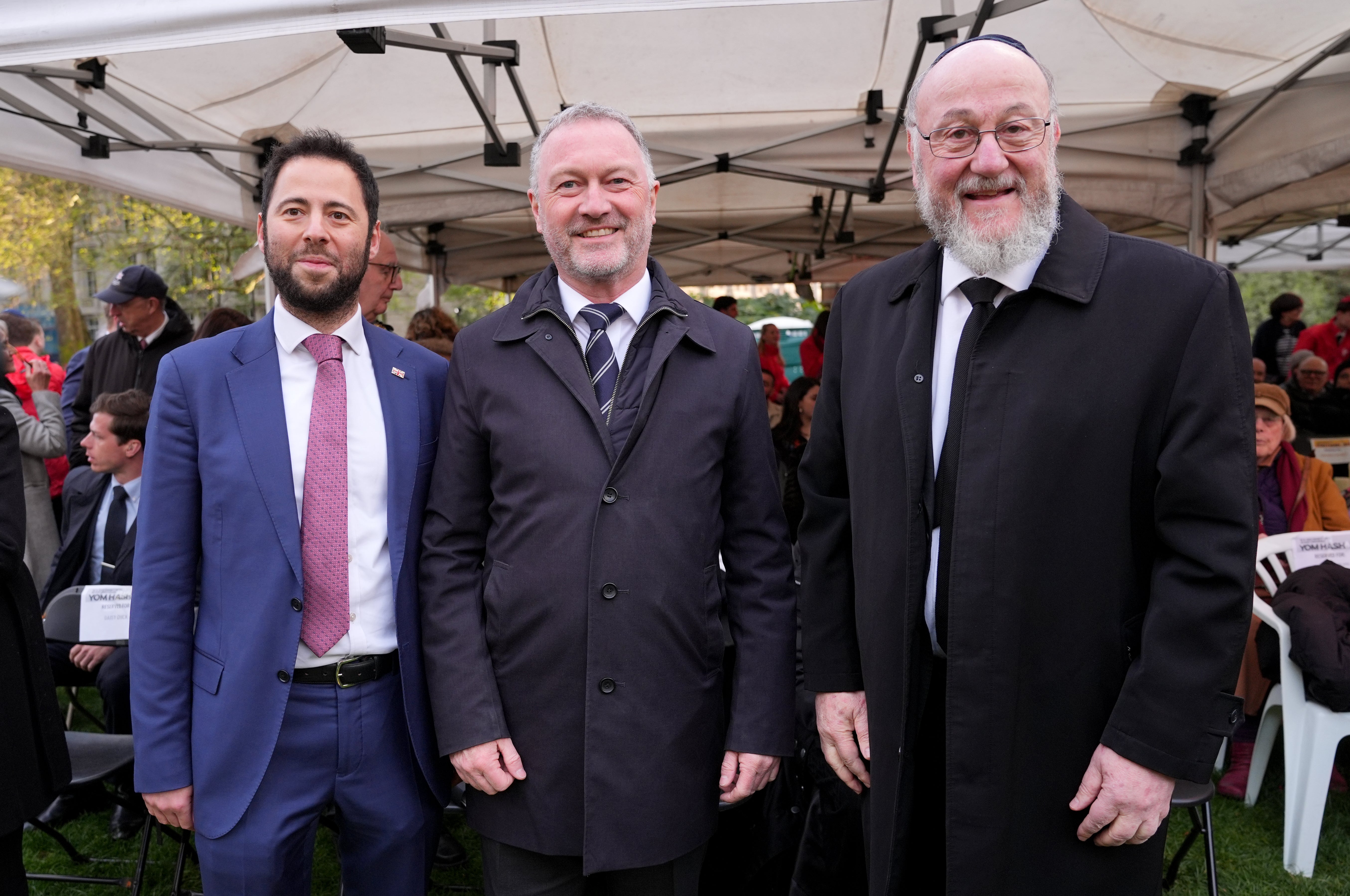 Phil Rosenberg (left), Housing Secretary Steve Reed (centre) and Chief Rabbi Sir Ephraim Mirvis at the UK's National Yom HaShoah Commemoration