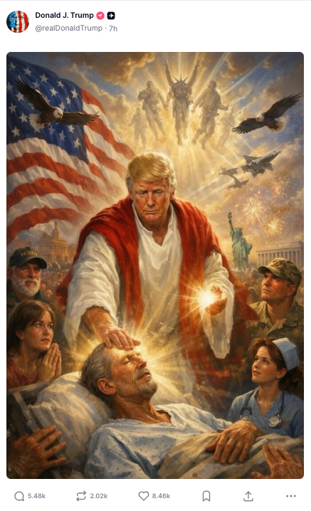 Donald Trump shared an AI-generated image of himself as Jesus after bashing Pope Leo