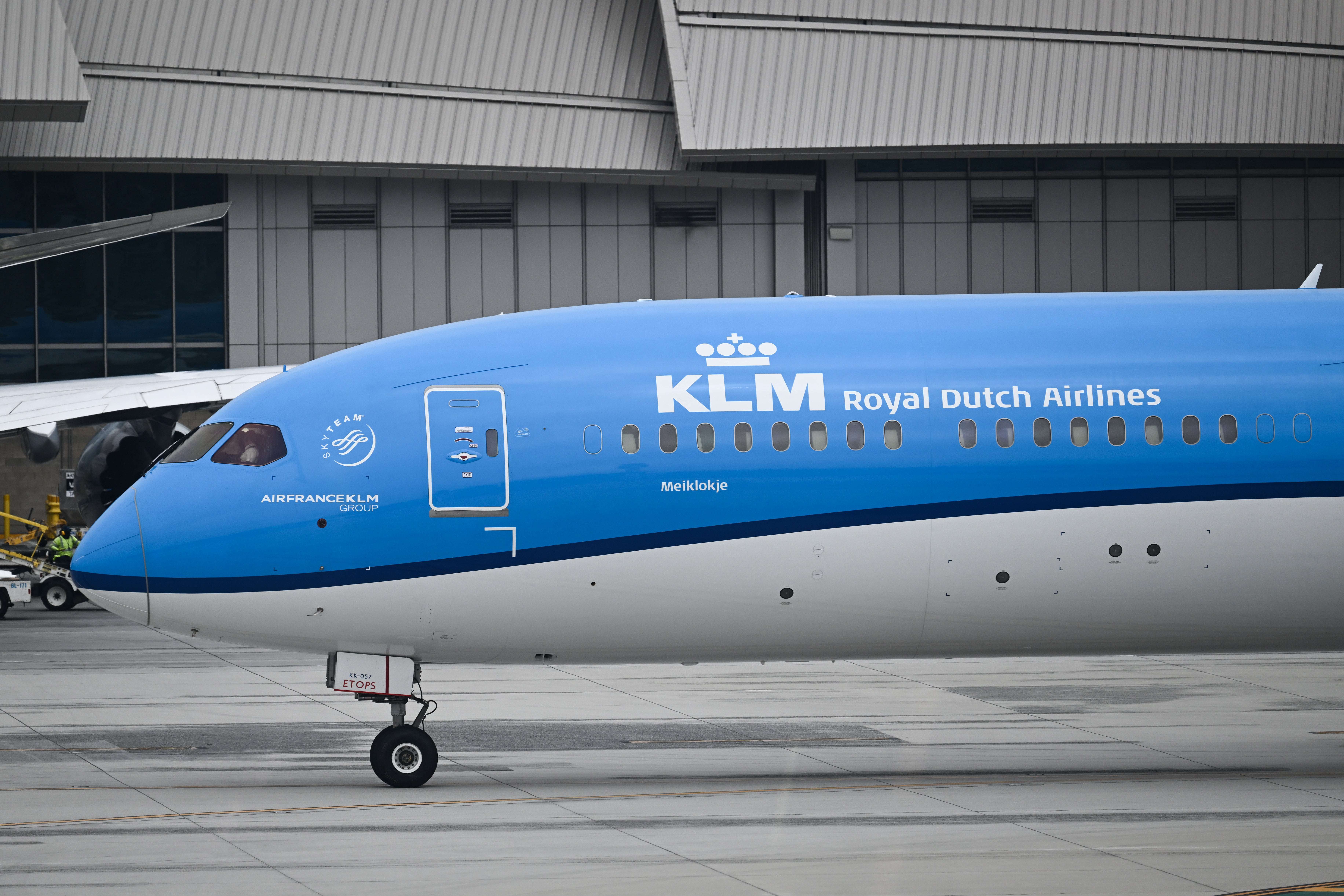 File. A KLM Royal Dutch Airlines jet at the Los Angeles airport in California