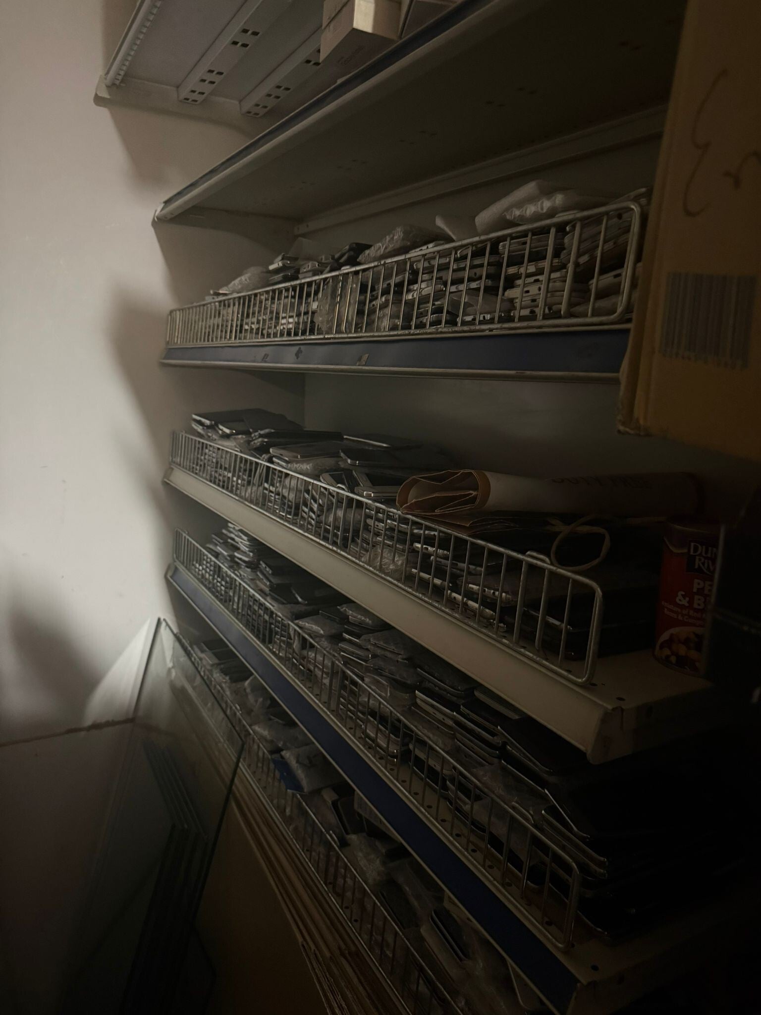 More than a thousand phones were stacked on shelves