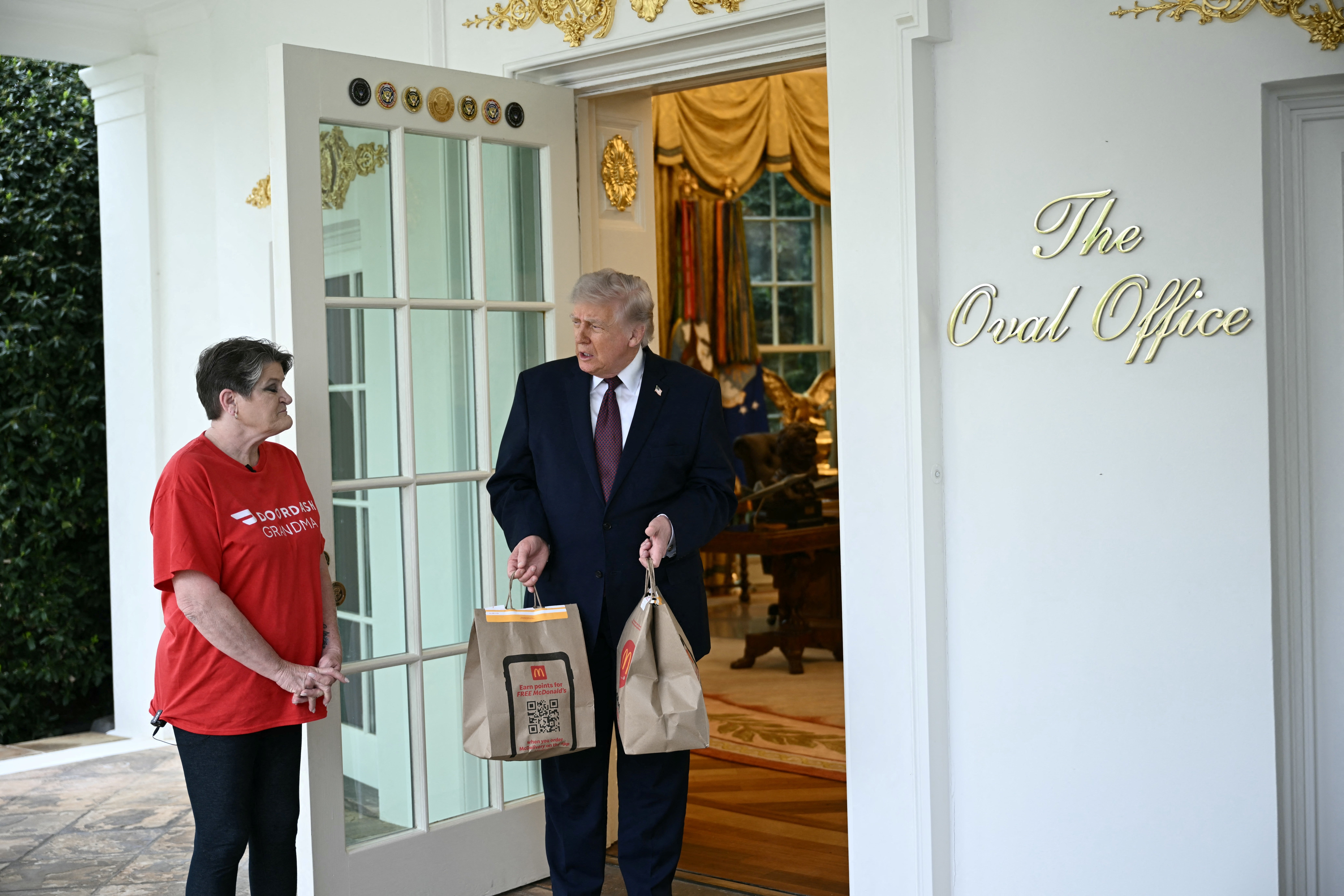 Trump addressed some of his recent controversies during a staged moment with a DoorDash driver outside the White House on Monday