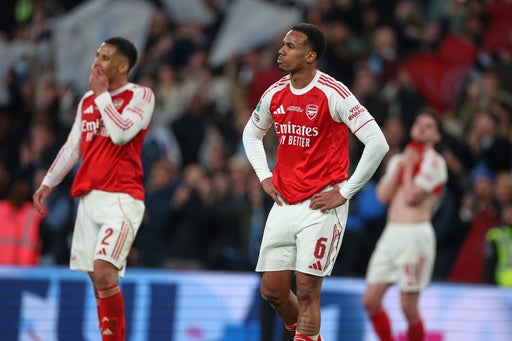 William Saliba (left) and Gabriel are two of the seven current Arsenal players to have experienced all three title near-misses