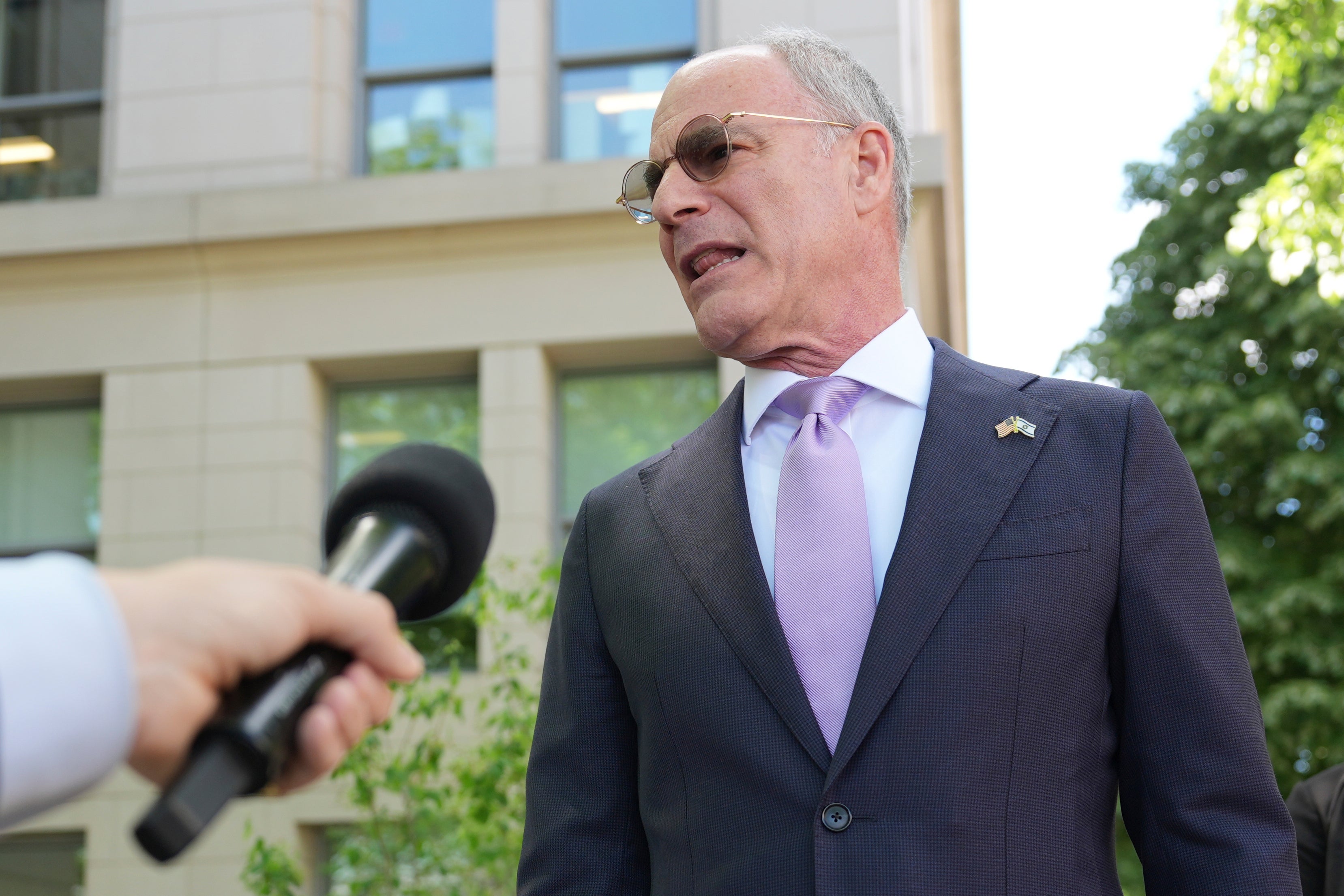 Israeli Ambassador to the U.S. Yechiel Leiter speaks with reporters outside of the State Department in Washington