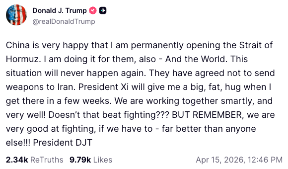 Trump’s post vowing to ’permanently open’ the strait