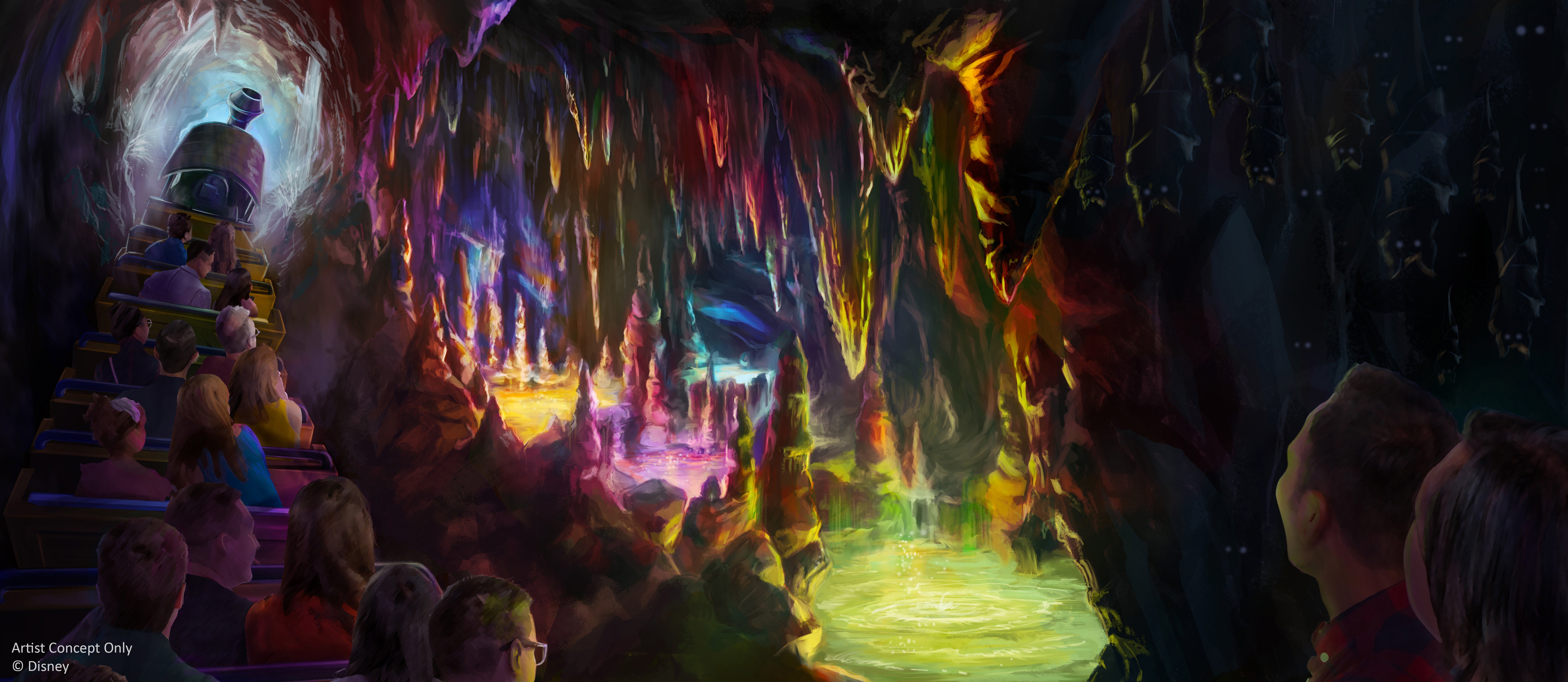A rendering of the new cavern effects in Big Thunder Mountain Railroad. The Magic Kingdom ride just got a big facelift