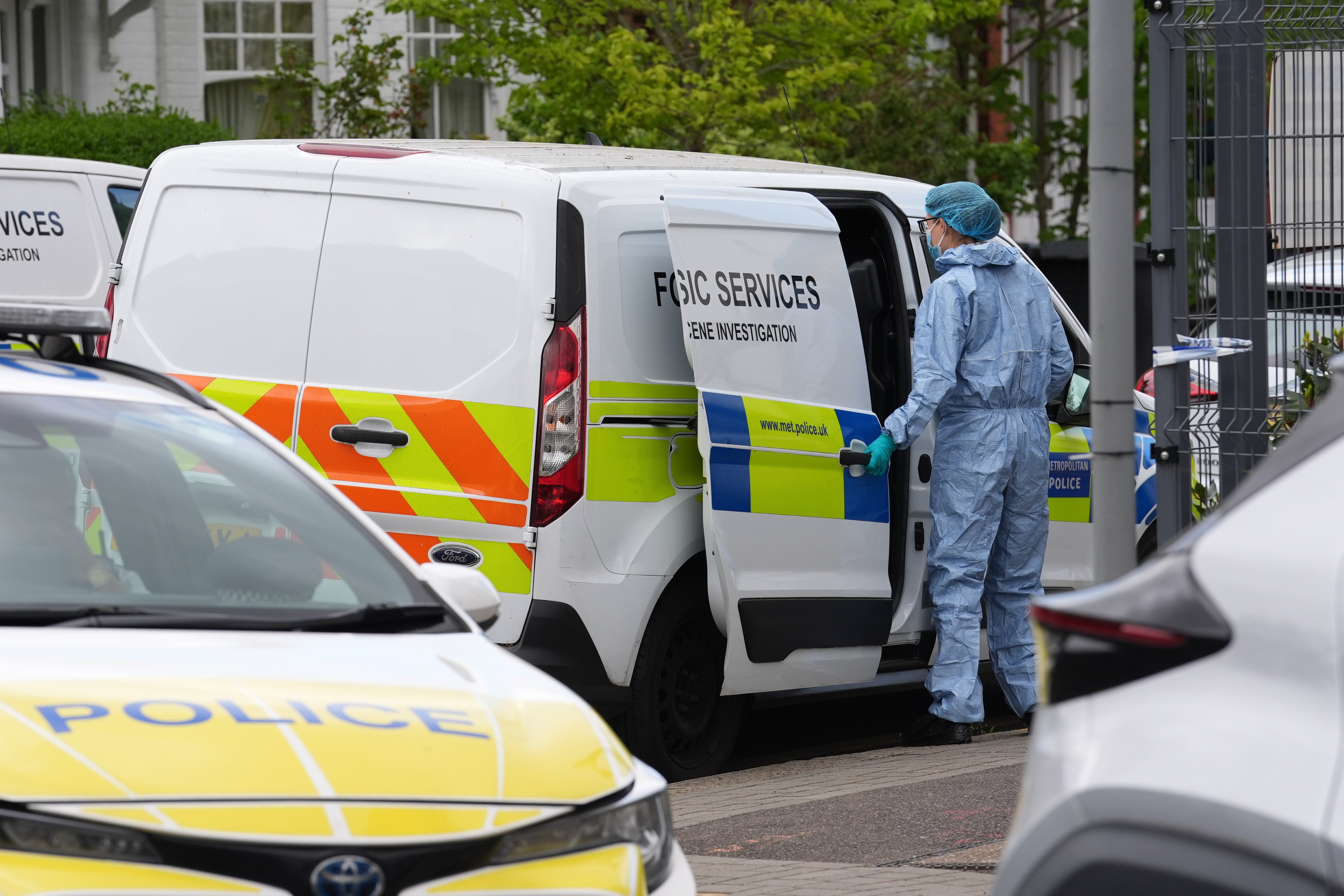 A police forensic officer outside Finchley Reform Synagogue