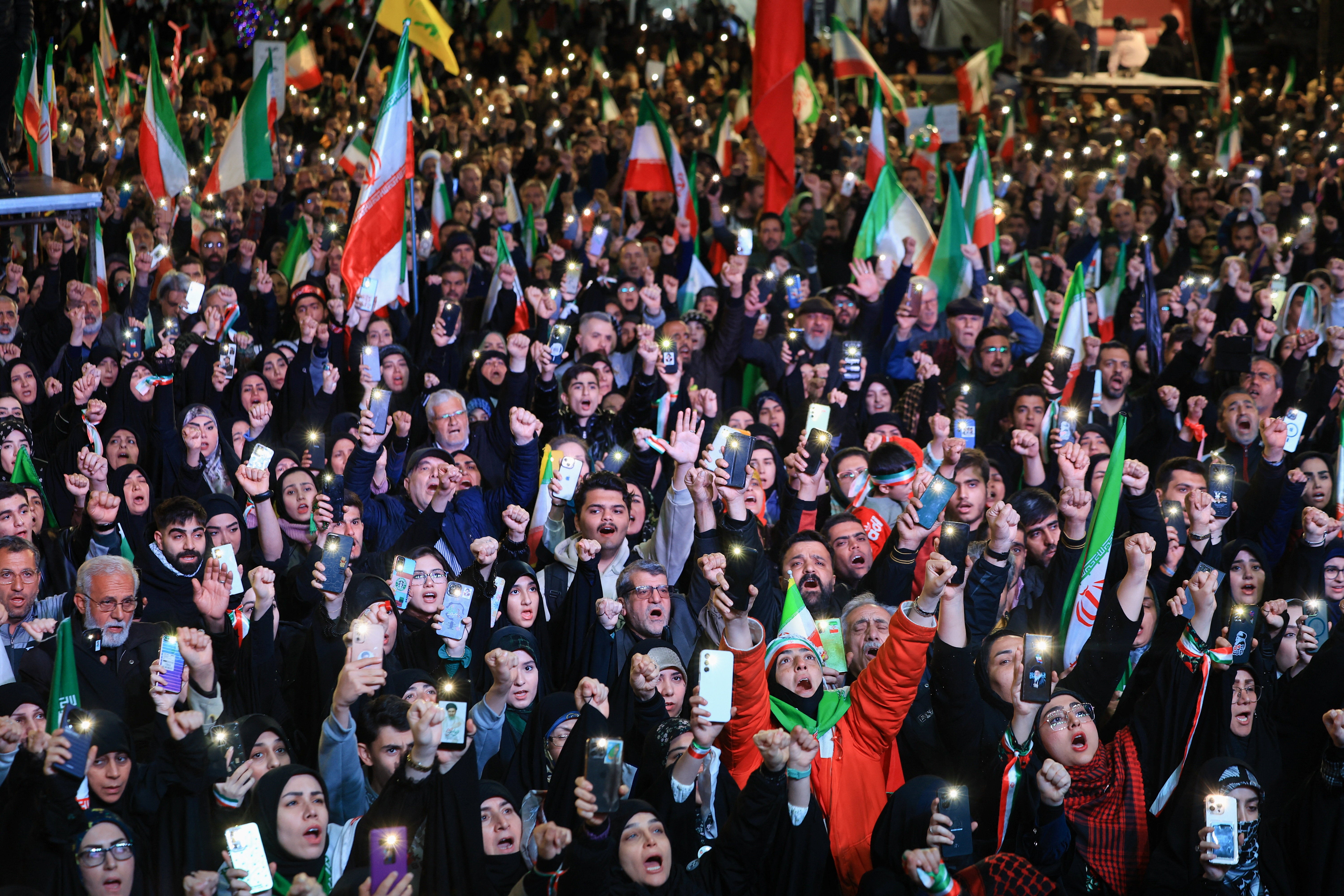 The protest took place on Wednesday during a ceasefire between the US and Iran