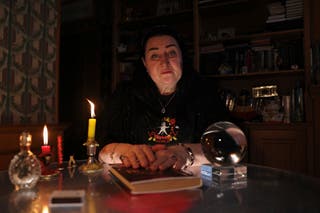 Natalia Malinovskaya, a self-described witch, attends an interview in Moscow