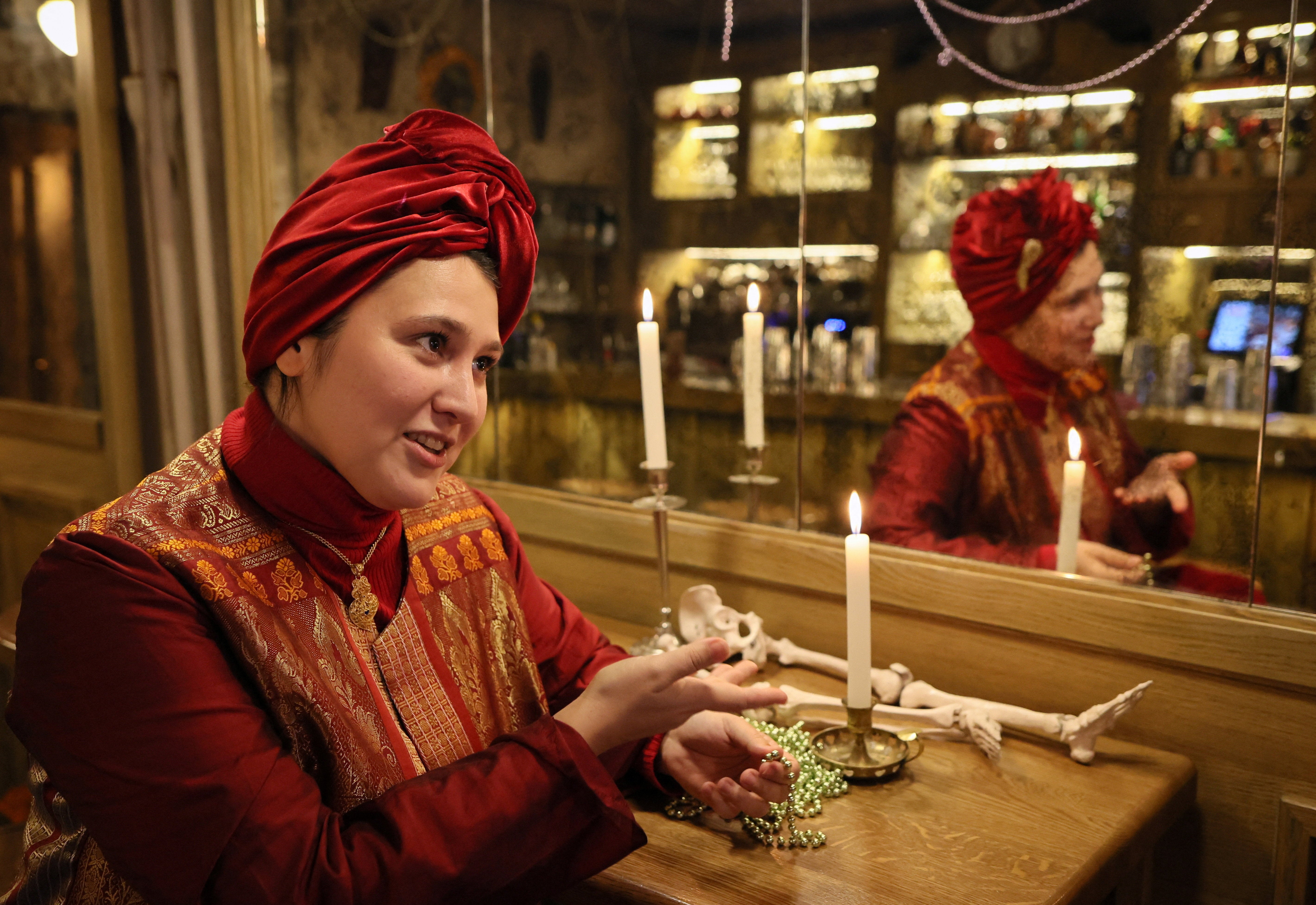 Evgeniya Chassagnard, founder of the voodoo-themed bar Marie Laveau, speaks during an interview in Moscow, Russia February 13, 2026