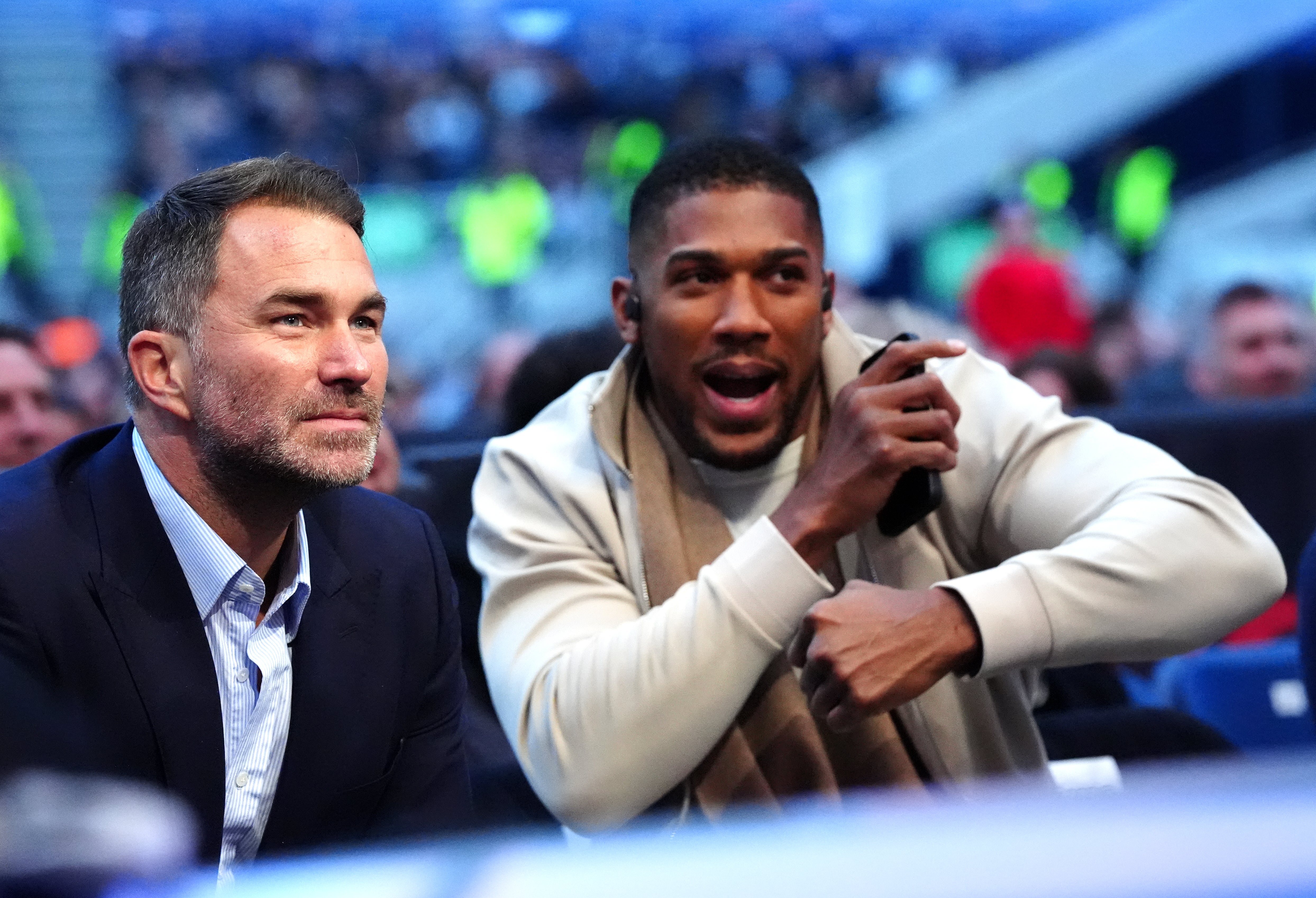 Eddie Hearn (left) and Anthony Joshua were ringside for Benn’s fight with Prograis