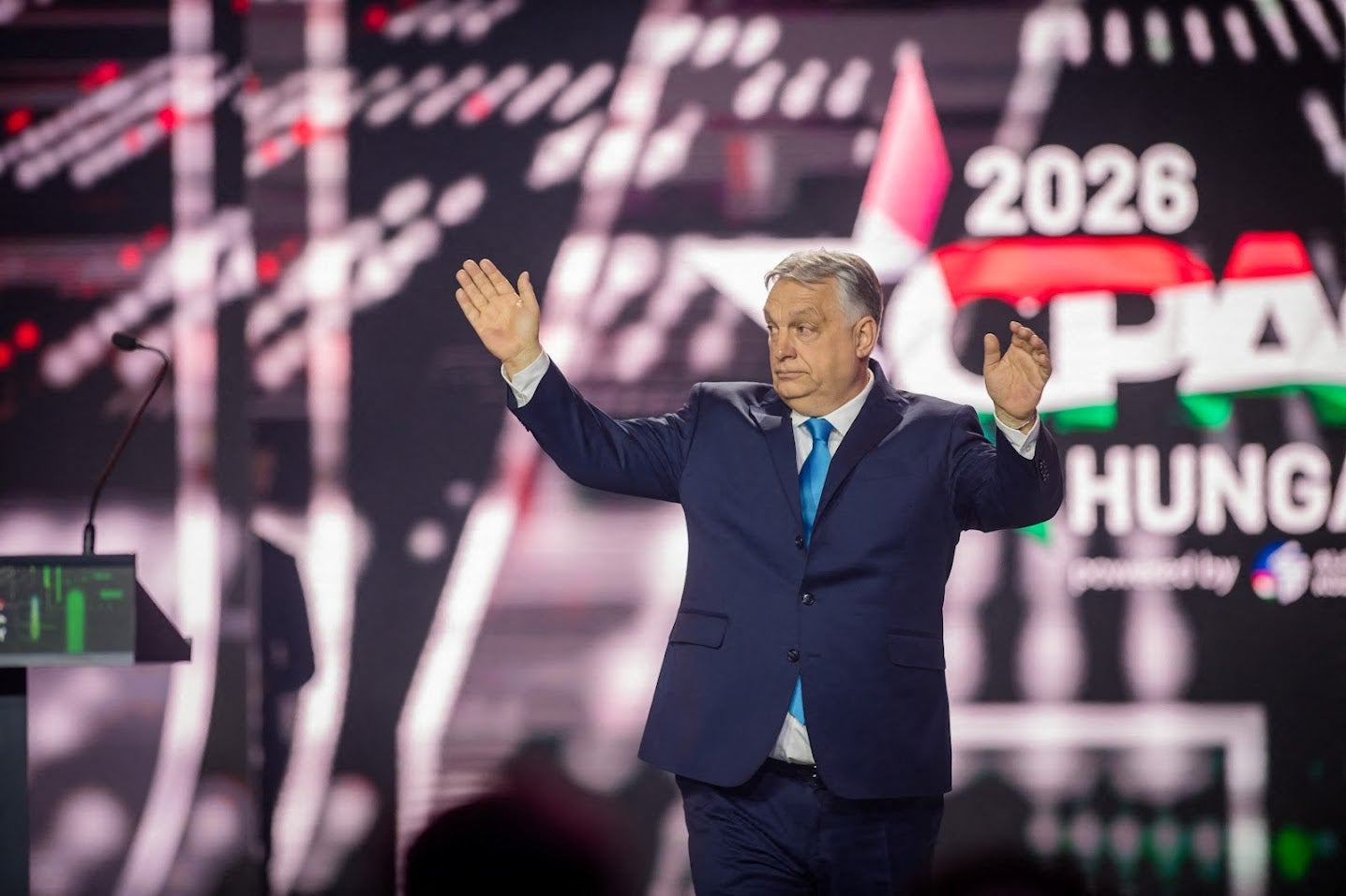 Viktor Orban after his speech delivered to the Conservative Political Action Conference (CPAC) at a sports and cultural center in Budapest, Hungary, on March 21.