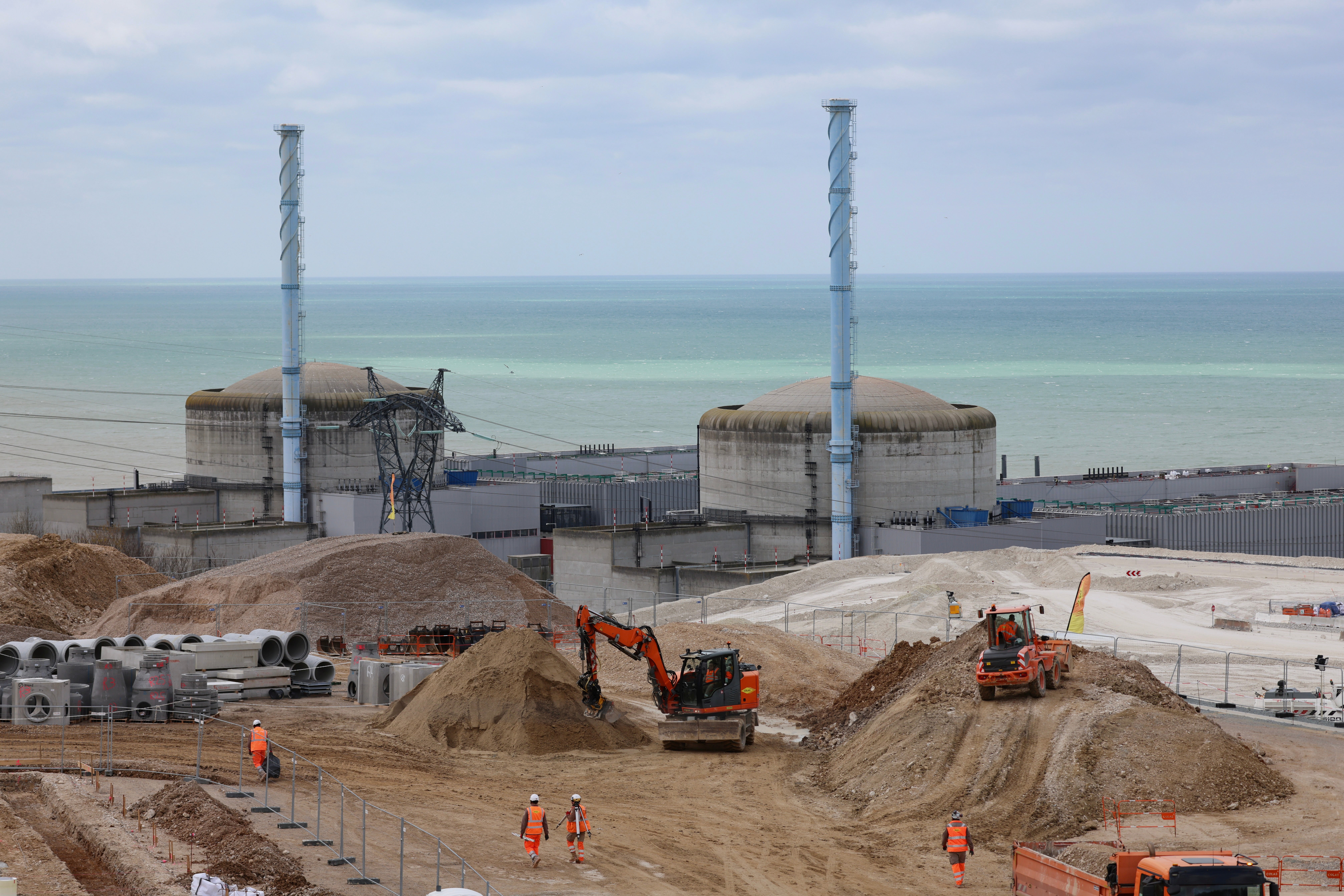 Construction work takes place at the EPR2, the site of the new reactors currently being built at the Penly nuclear power plant, in Petit-Caux, France