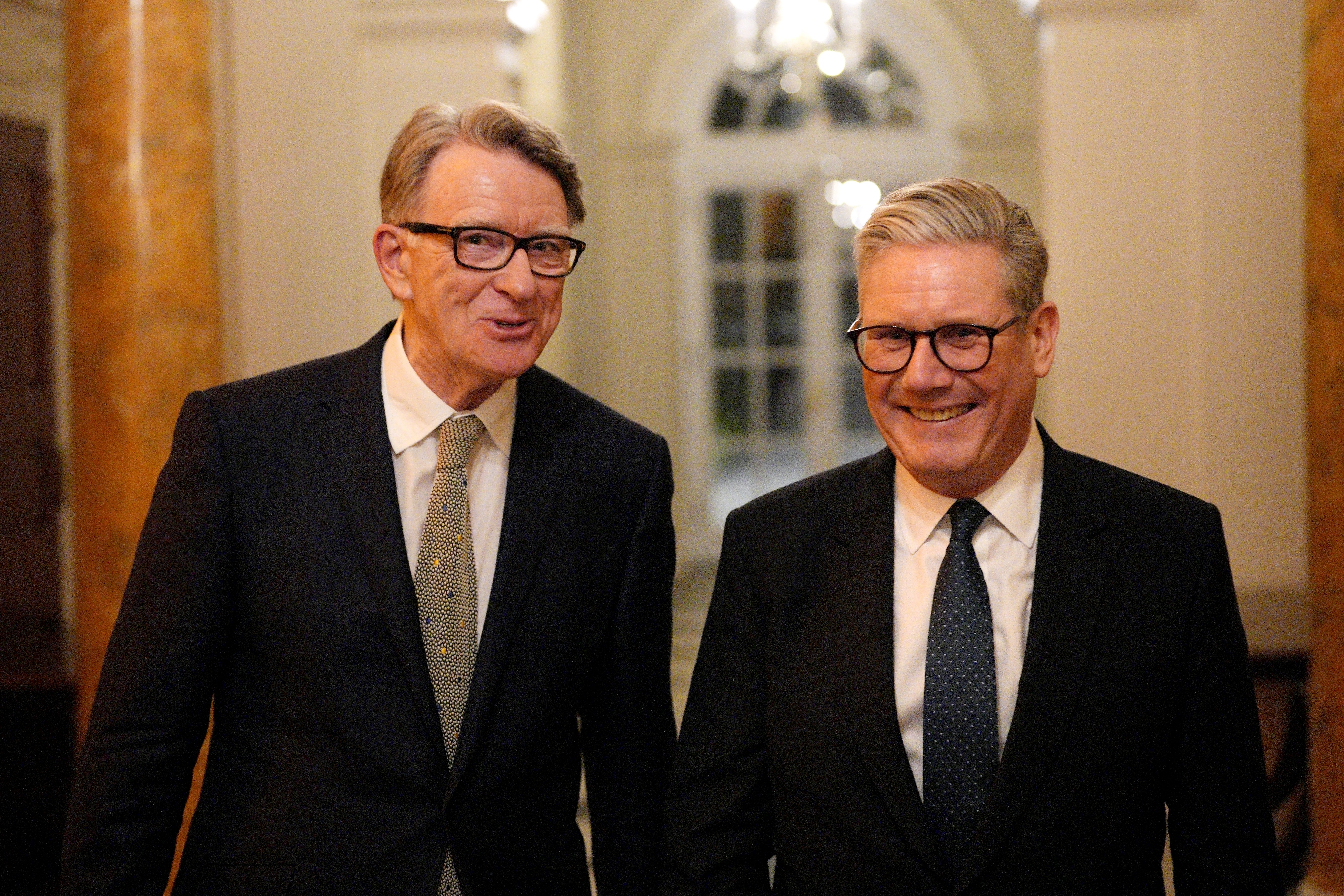 Prime Minister Sir Keir Starmer (right) and then British Ambassador to the United States Peter Mandelson during a welcome reception at the ambassador's residence in Washington (Carl Court/PA)