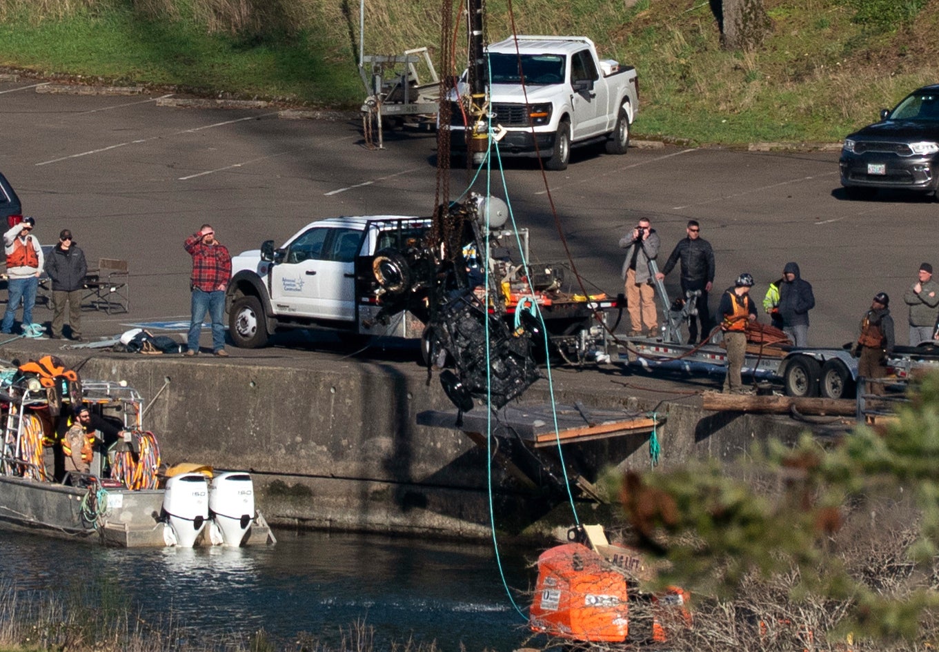 The Hood River County Sheriff's Office and a team of divers retrieve a vehicle from the Columbia River, March 7, 2025