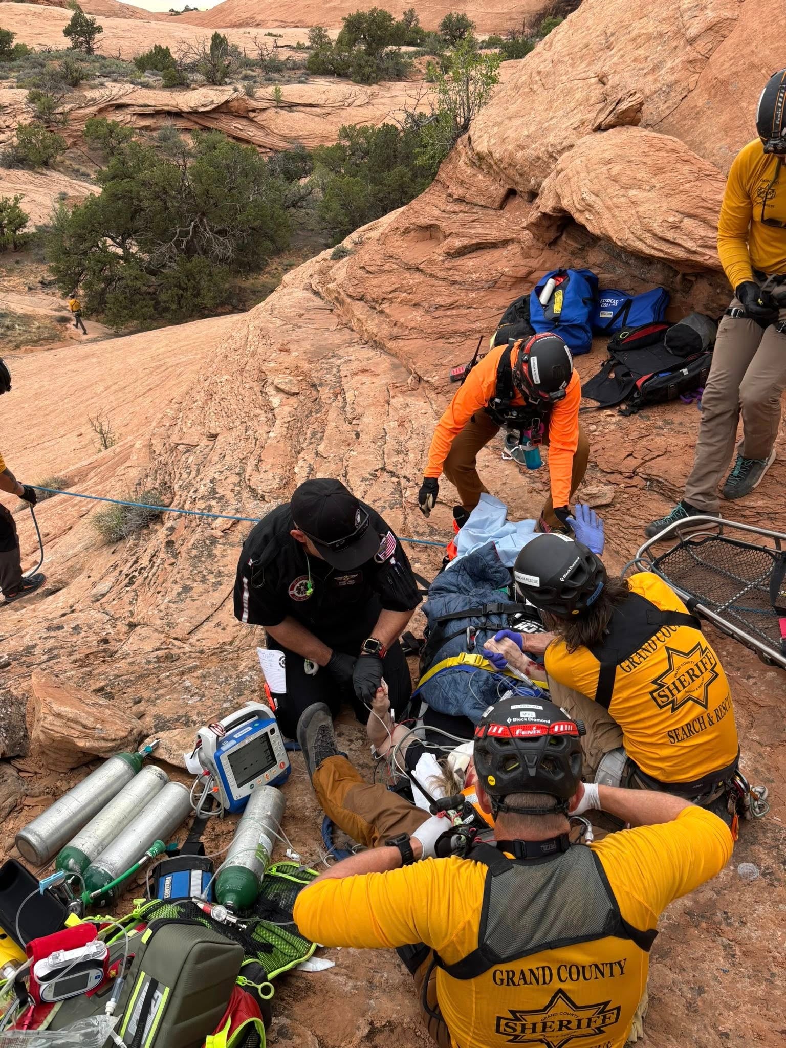 The hiker suffered severe injuries, including open fractures and possible internal trauma