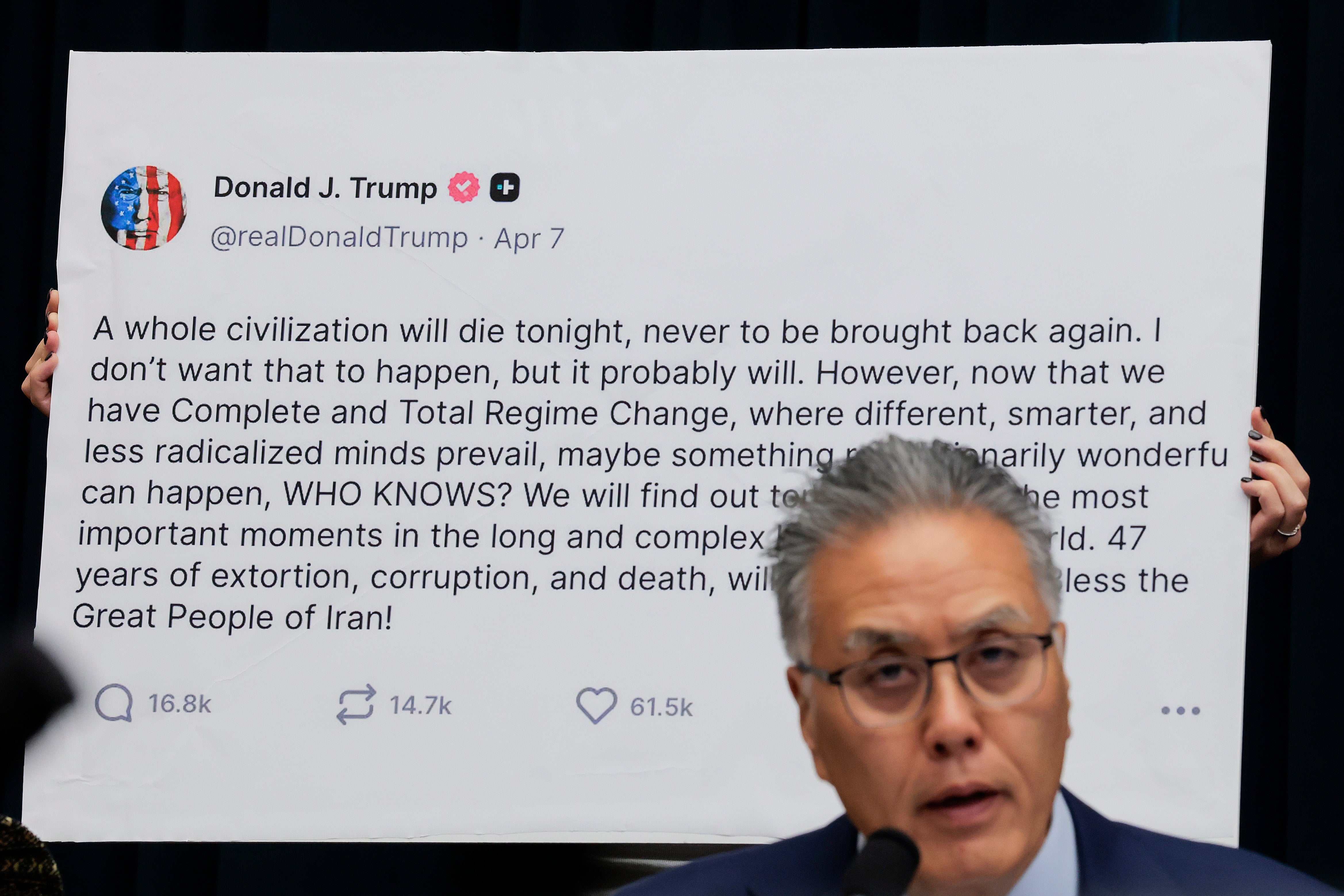 Kennedy said Trump’s post that threatened to destroy Iranian civilization was also showing ‘love and compassion for the Iranian people’